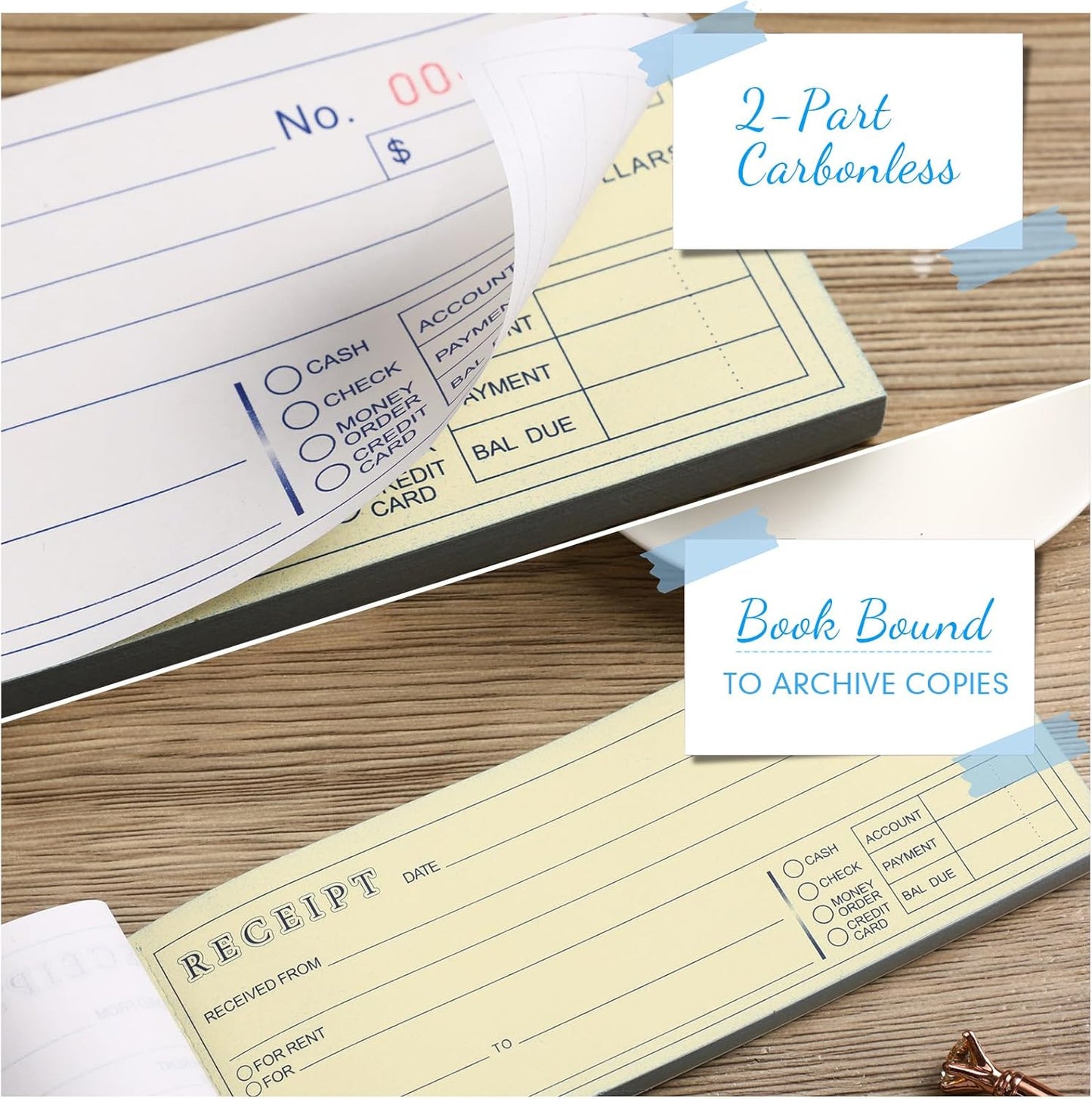 Crtiin 20 Pads Money and Rent Receipt Book 2.75 x 7.2 Inch Bound Cover 2 Part Carbonless Receipt Book with Carbonless Copies Receipt Log Book 50 Sets Per Book