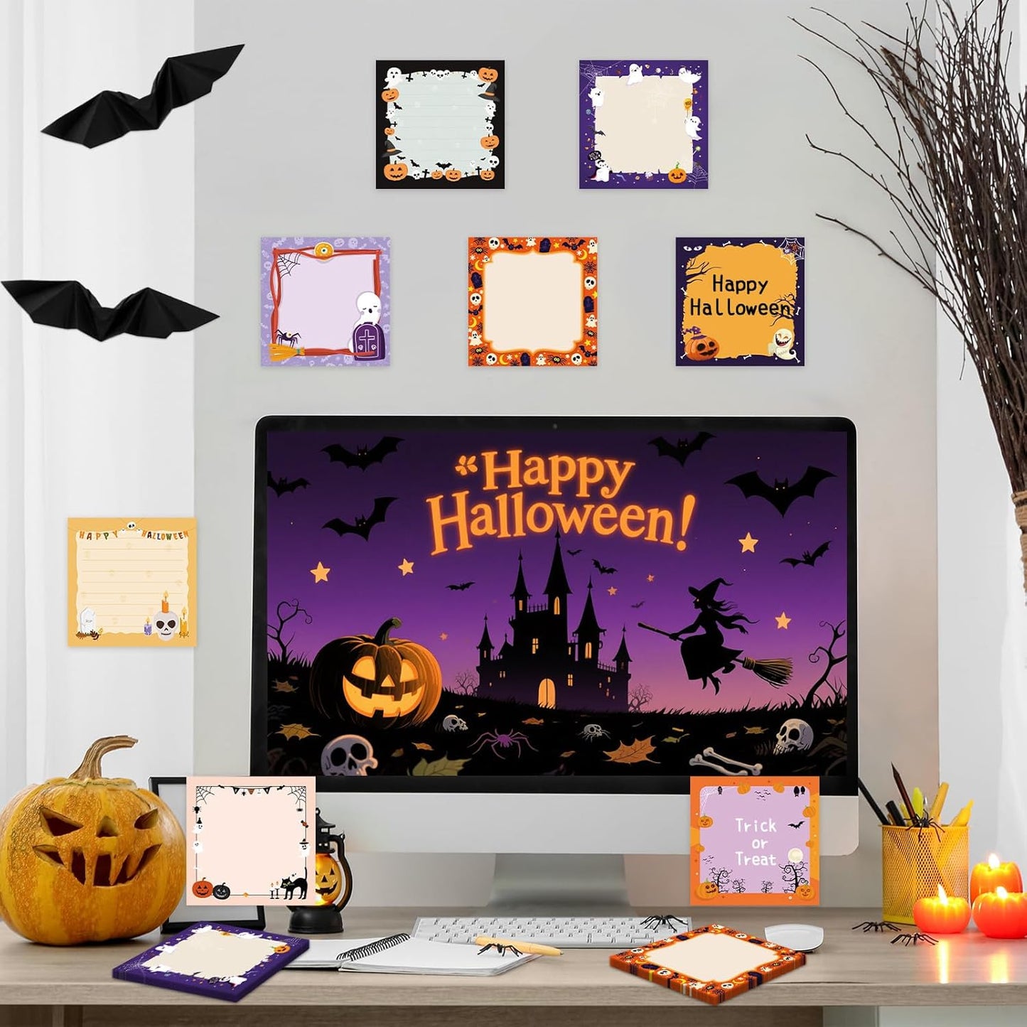600 Halloween Sticky Notes, Cute Pumpkin Ghost Spider Memo Notes Halloween Note Pads for Trick or Treat Party Favors Home Office School Supplies