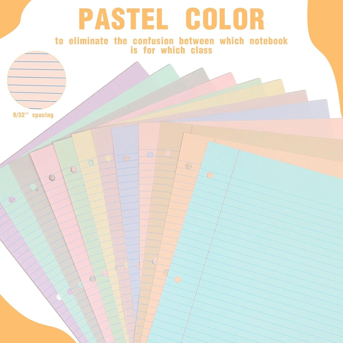 PerKoop 600 Sheets Colored Loose Leaf Paper 8.5" x 11" college ruled Lined 3 Hole Punched notebook Filler Paper for 3 Ring Binders Office School Supplies (Aesthetic Color)