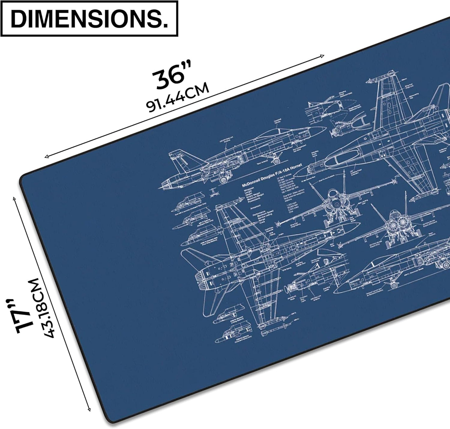 MPCO. Blueprints Large Gaming Desk Pad - 36" x 17" Aeroglyde Fabric Browning 1911 – White Desk Mats - Non-Slip, Washable, Smooth Glide for Precision Gaming & Work