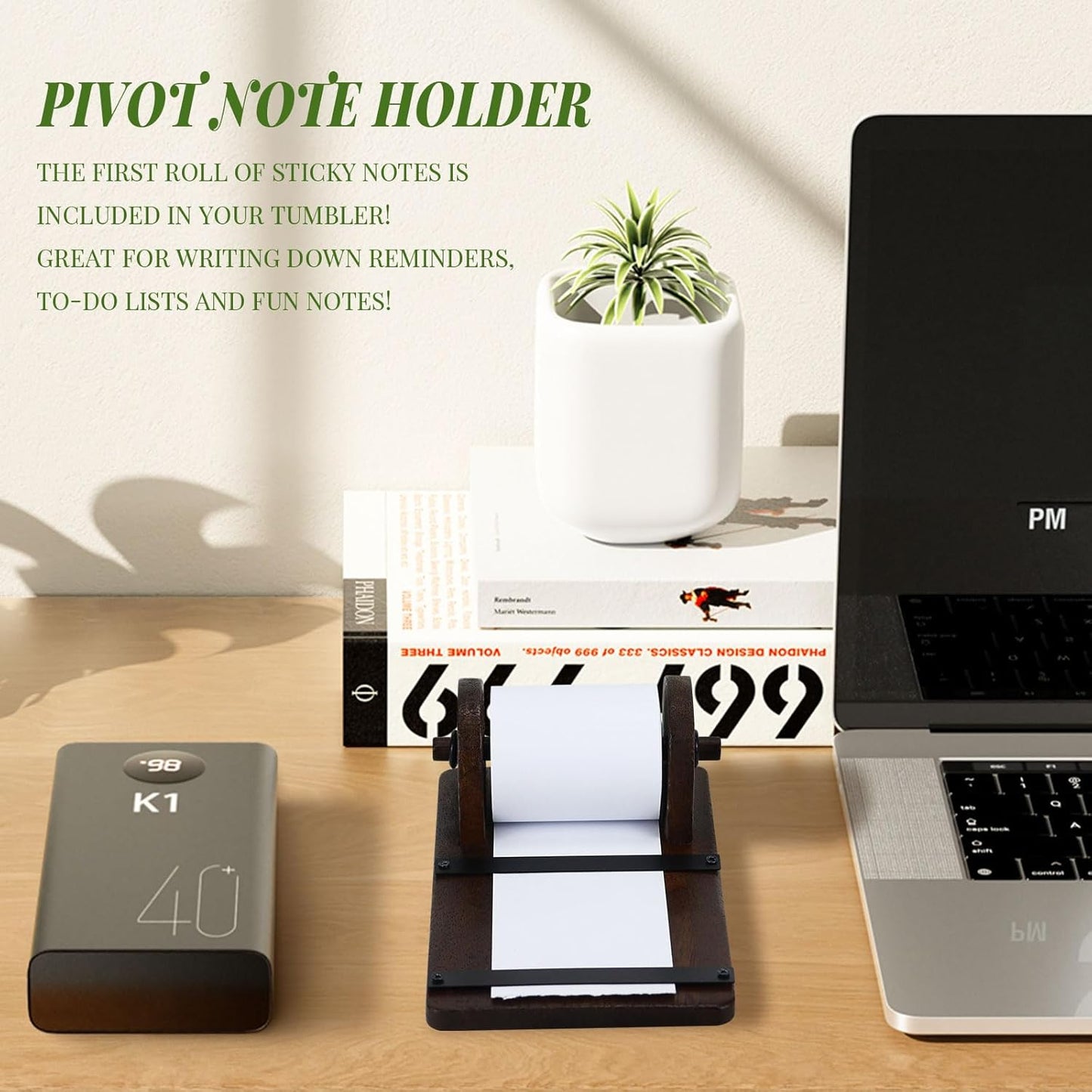 Note Paper Dispenser Desk, Wooden Paper Roll Holder for Note Taking, with 36ft Note, Desktop Grocery List Sticky Notes Holder for Desk Artwork to-Do Lists Ideal for Home