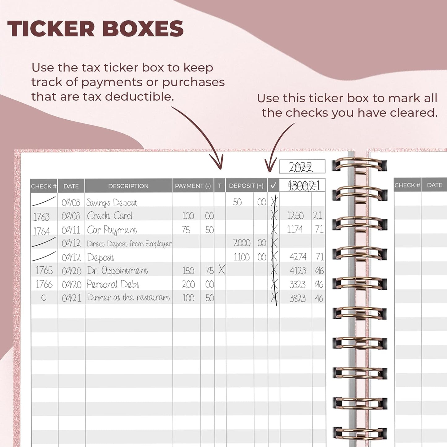 Clever Fox Check Register for Personal Checkbook – Checking Book Register – Checkbook Register – Accounting Ledger Book – 3968 Entry Lines, 6.1" x 8.3", Spiral Binding, Hardcover, Rose Gold