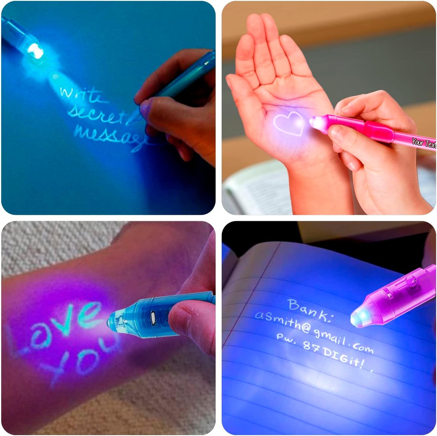 Personalized Invisible Disappearing Ink Pen Marker, Custom Secret Spy Message Writer with UV Light, Fun Activity for Kids Party Favors Gifts and Stock Stuffers, 24 Pack, Purple
