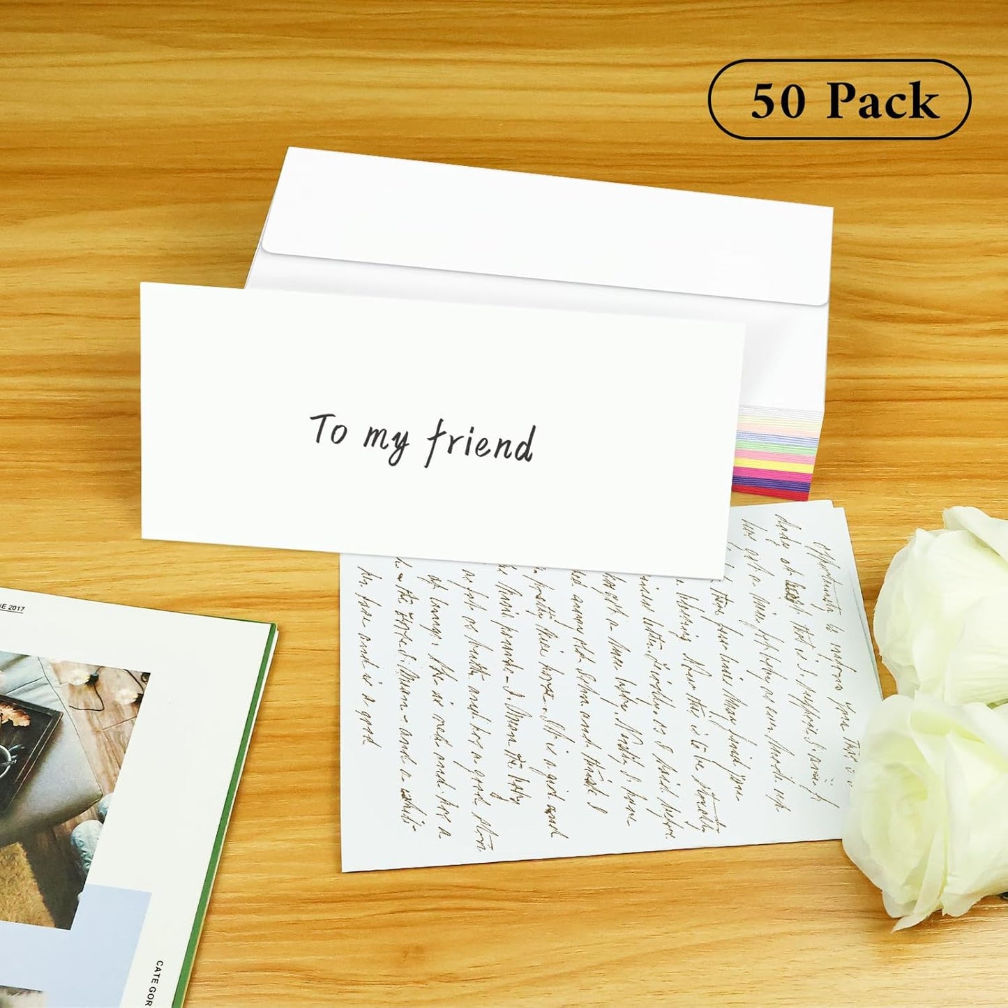 50 Pack Colorful #10 Business Envelopes, Standard Envelopes Self Seal, Letter Size Business Mailing Envelopes for Checks Letters Invoices Birthday Graduation Wedding, 4 1/8 x 9 1/2 Inch