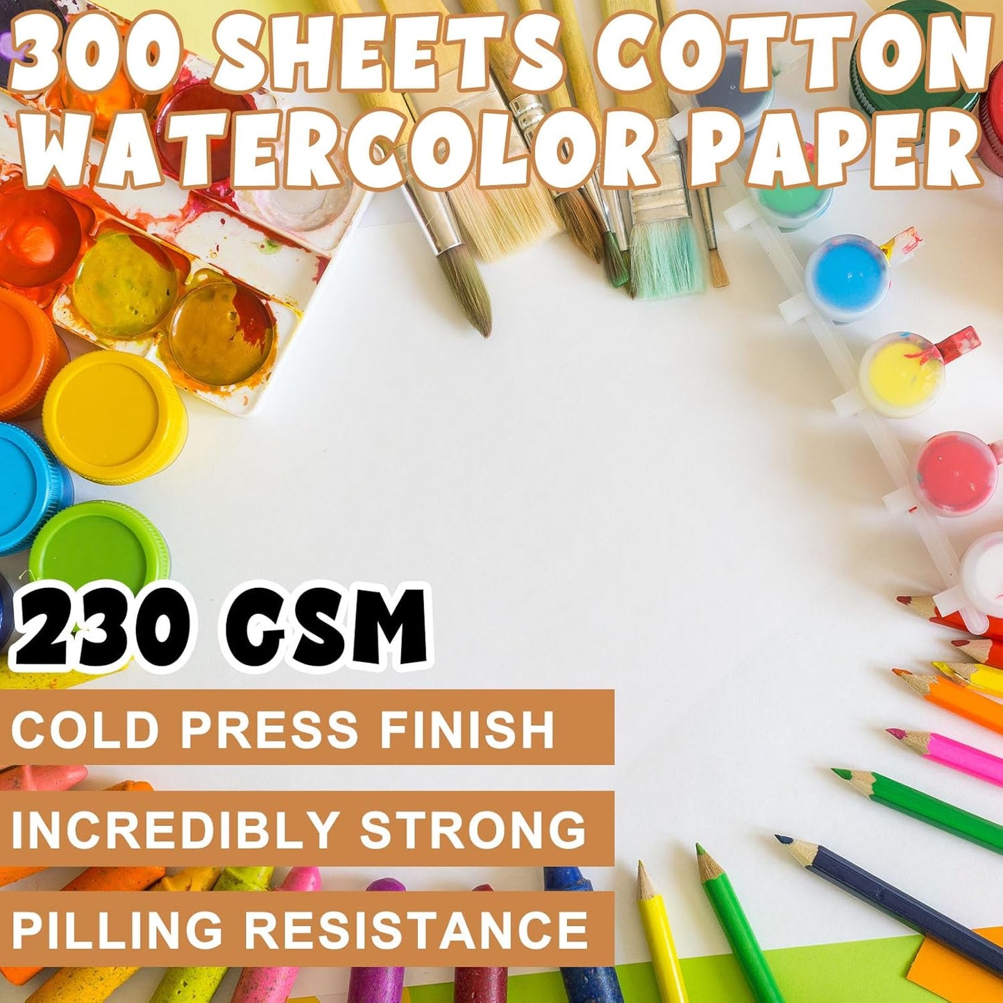 TaoBary 300 Pcs Watercolor Paper Sheet Bulk White Cold Press Paper Pack 110 lb 230 GSM Sketch Painting Watercolor Pad for Watercolorist Beginning Artists Adults Drawing Craft(11 x 15 Inch,230 GSM)