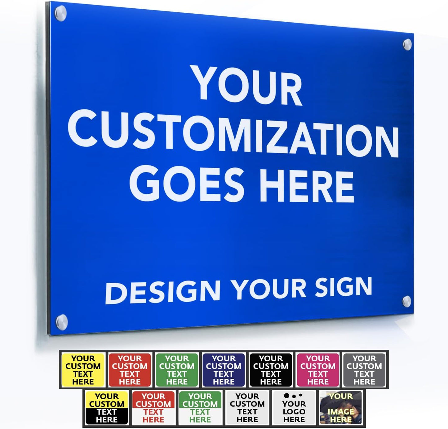 Custom Personalized Aluminum Metal Business Signs, Outdoor Waterproof, White Aluminum (Blue, 18x12 In)
