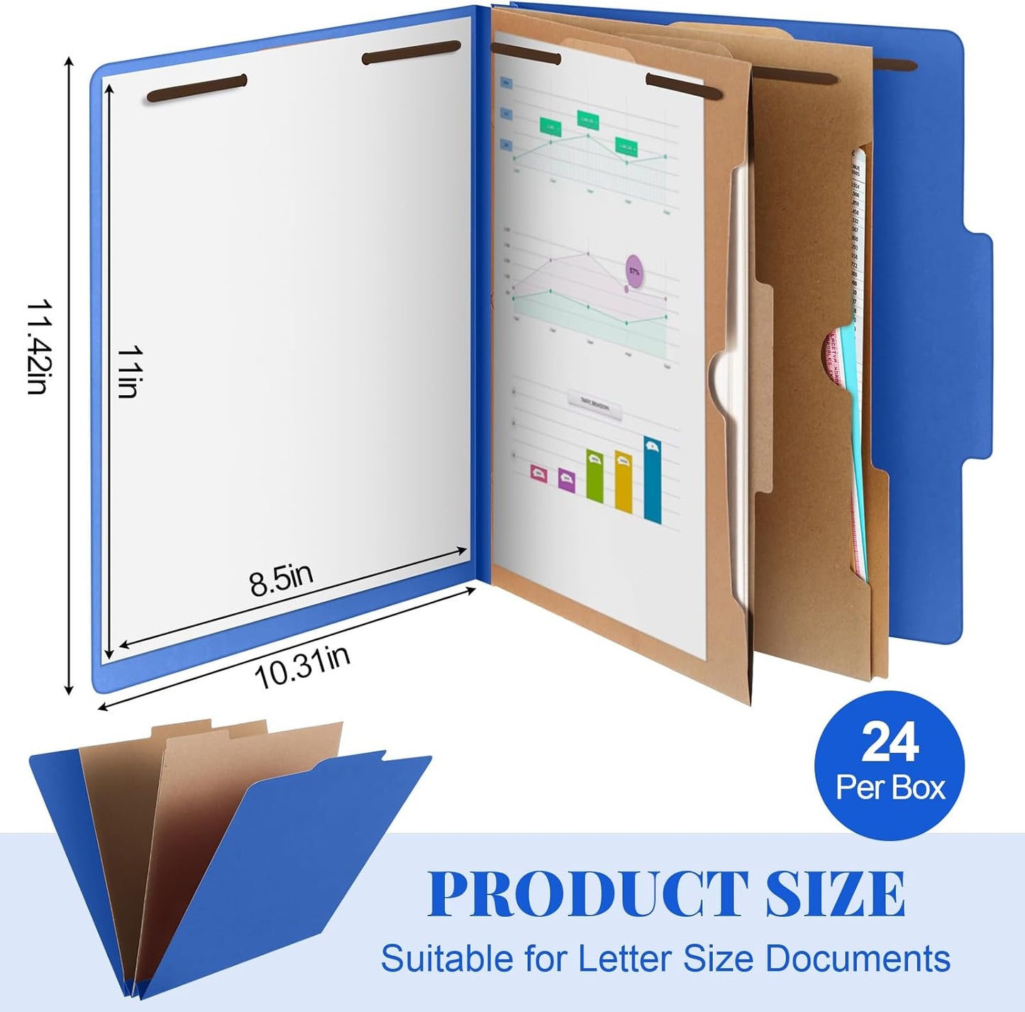 24 Pcs Classification Folders Letter Size, 2 Pocket Dividers Pressboard File Folder with Fasteners, Expanding File Organizer Bulk for Teachers, Clergy, Office, Church, Christmas (Dark Blue)