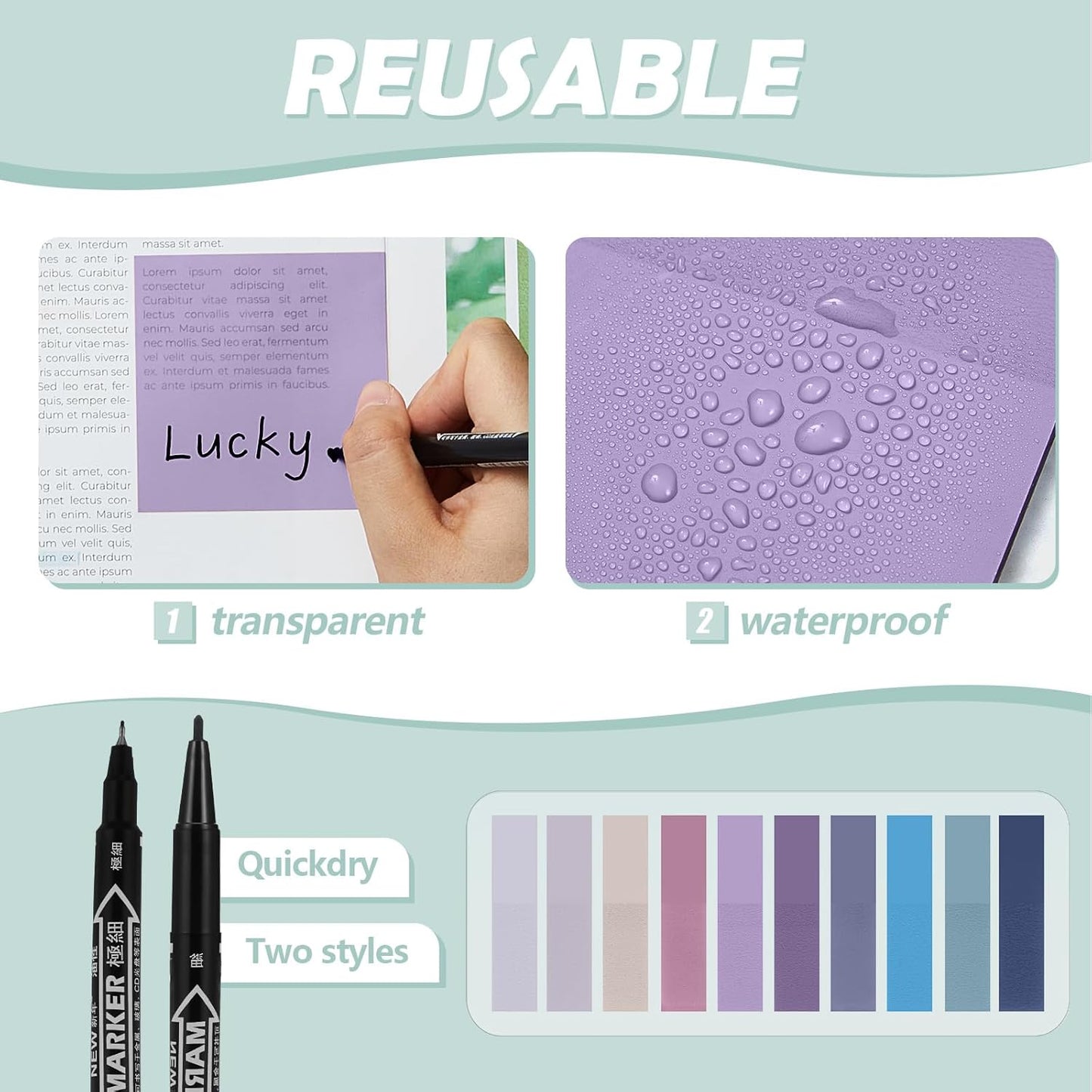 Jutom 38 Pcs Book Annotation Kit Aesthetic Highlighters Gel Pens Set Sticky Notes Tabs Markers Dual Ended Highlighter Quick Dry Ink Pens for Office Annotating Books(Purple Series,Square)