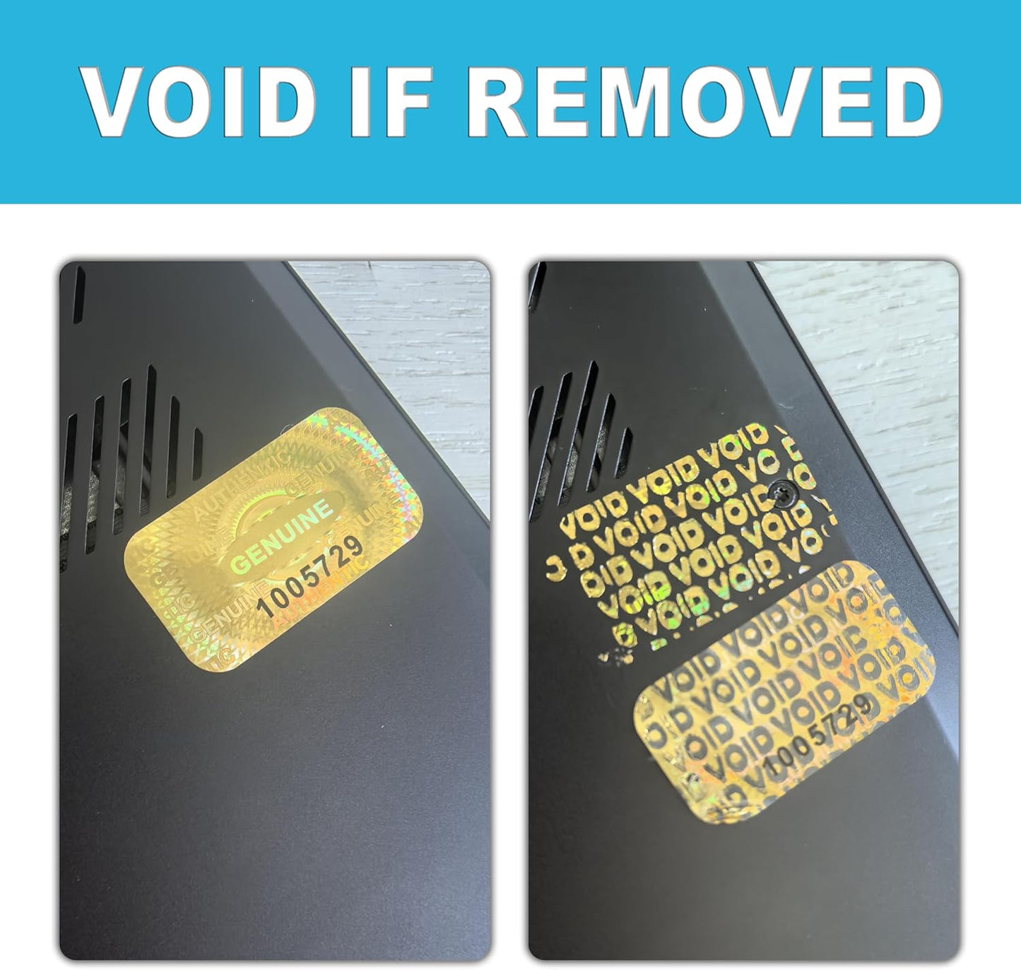 5200 pcs Hologram Tamper Proof Sticker, Security Tamper evident Label, Genuine Authentic Warranty Void Seal Labels with Unique Serial Number (1.2X0.68 inch,Glod)