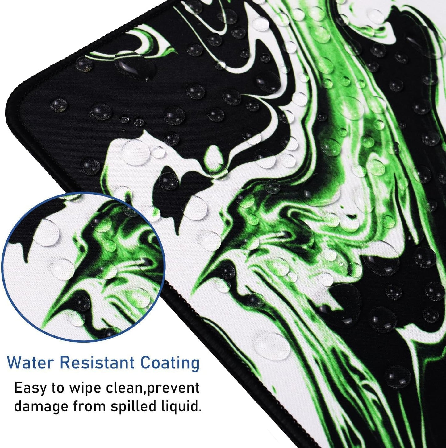 Large Extended Mouse Pad with Stitched Edges, Durable Non-Slip Natural Rubber Base, Waterproof Computer Keyboard Pad Mat for Esports Pros/Gamer/Desktop/Office/Home - Marble Green