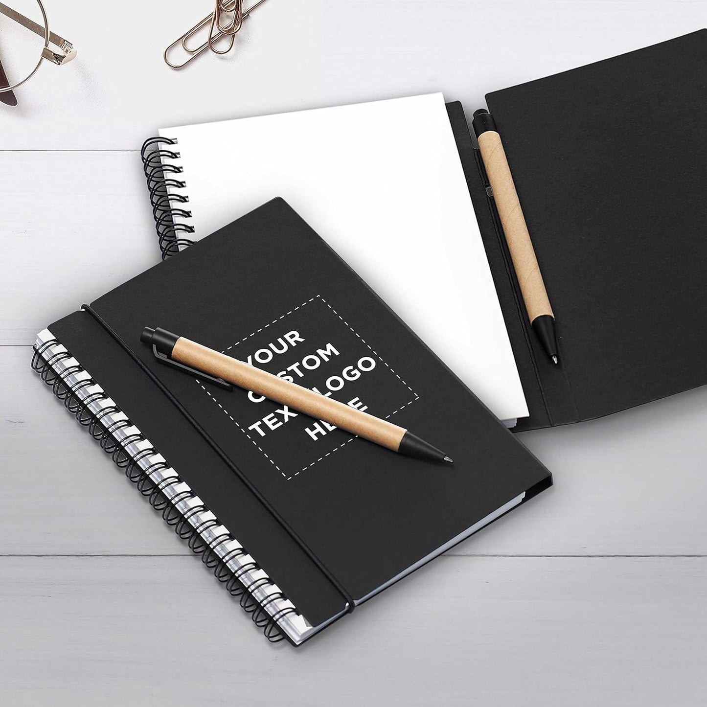 DISCOUNT PROMOS Custom Spiral Notebooks with Elastic Closure Set of 10, Personalized Bulk Pack - Perfect for School, Office, Business and More - Black