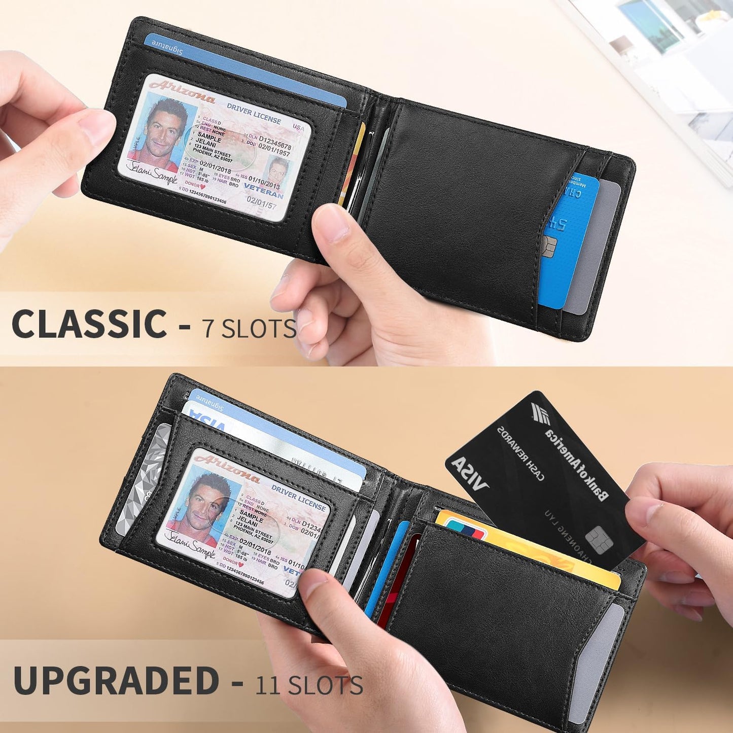 Slim Money Clip Wallets for Men RFID Blocking 11 Card Holder Minimalist Small Thin Carbon Leather Bifold Mens Front Pocket Wallet Gift Box