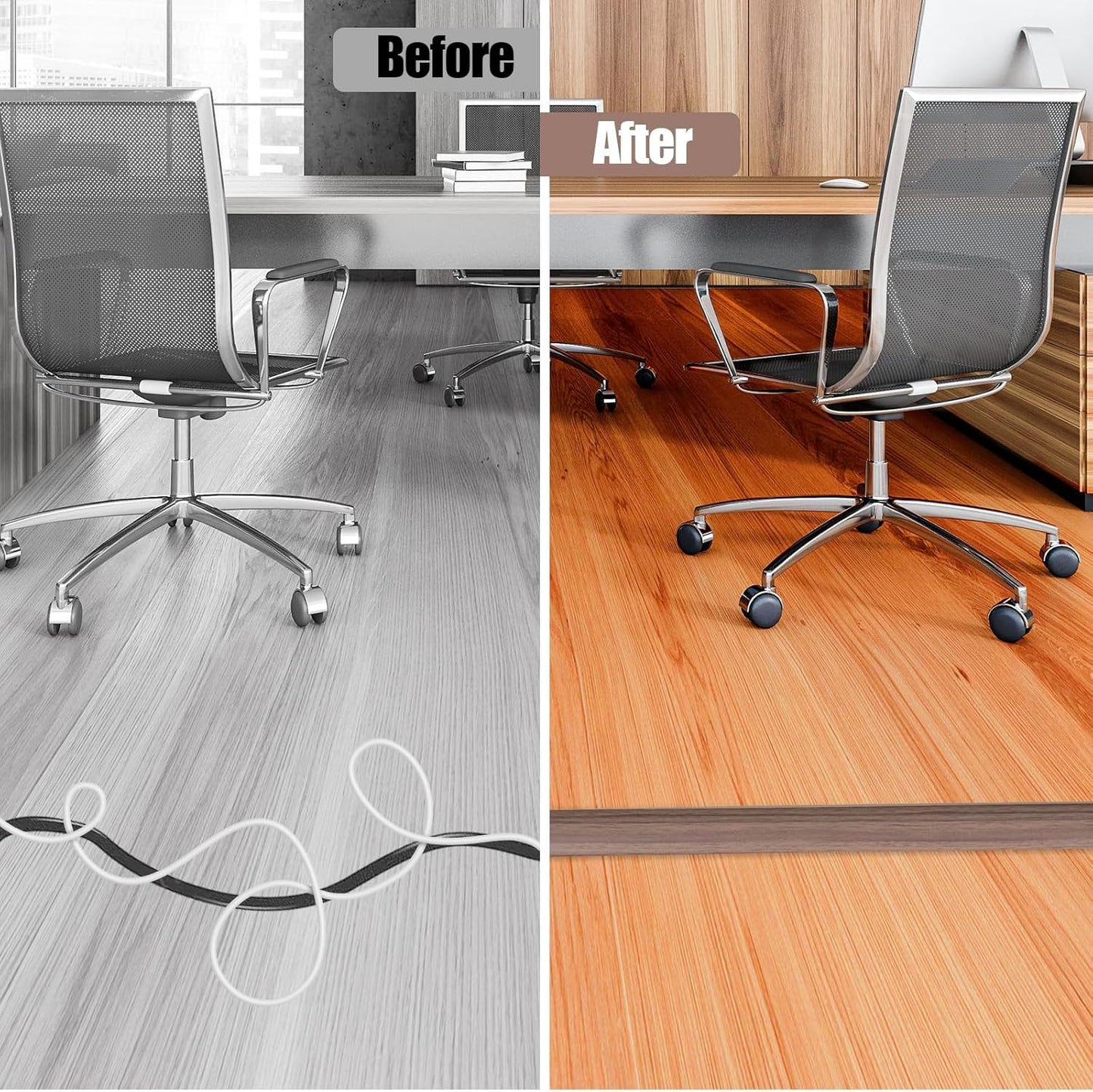Floor Cord Cover Self Adhesive Cord Hider,10FT Cable Management, Extension Strip Protector for Wires, Prevent Cable Trips for Offices, Gyms, Exhibitions Cavity:0.3"(W) x 0.28"(H) Wood Walnut