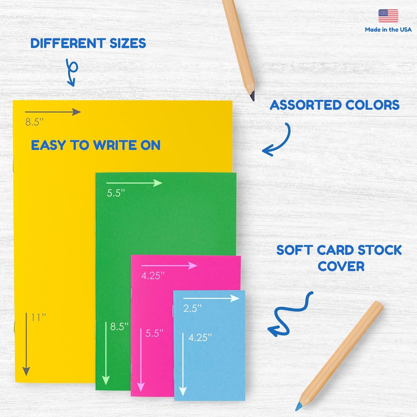 Hygloss Blank Books 8.5 x 11 Inches - 50 Pack - Assorted Colors Paperback for Drawing & Writing - Empty Books for Journaling, Sketching or Arts & Craft