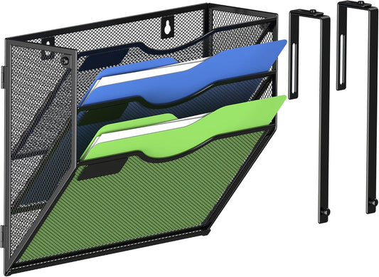 Kuntine.B Wall File Organizer Office Hanging Magazine Holder Wall File Organizer for Office Home (Black, 3 Tier & Hangers)