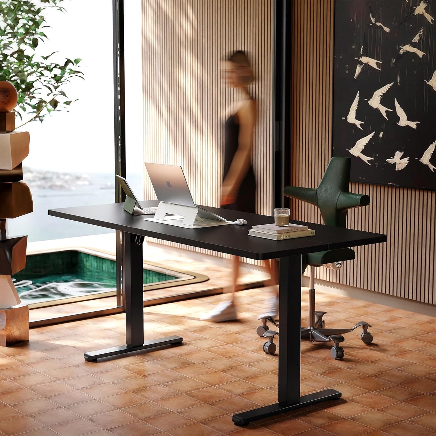 HUANUO 63 x 28 inch Electric Standing Desk Adjustable Height, 4 Memory Height Settings, Sit Stand Up Desk for Home Office & Computer Workstation, Black