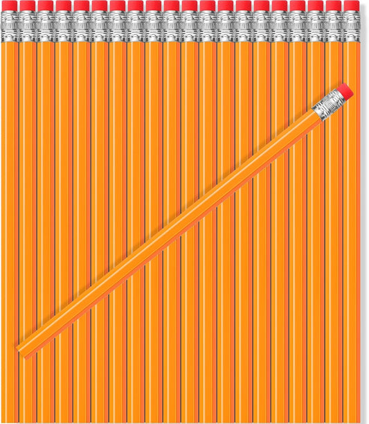 TecUnite 60 Pcs HB Pencils #2 Unsharpened Wood Cased Pencils with Eraser Hexagonal Pencil Cute Graphite No 2 Pen for Adults Gifts Exam School Office Sketching Learning(Yellow, Silver)