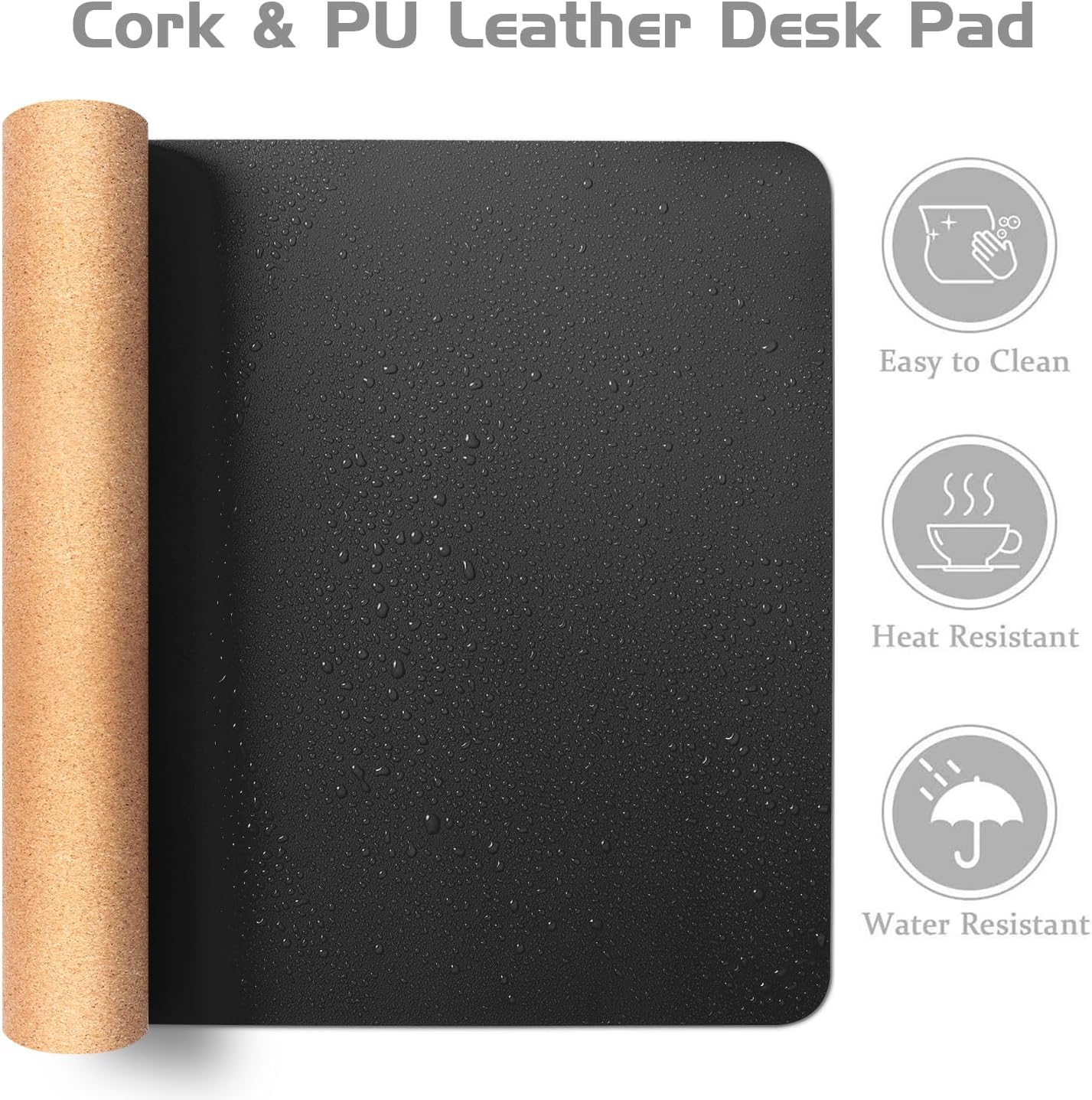 Aothia Dual-Sided Desk Pad - 37.8x17 inches Leather Desk Mat, Natural Cork Desk Pad Protector, Large Mouse Pad for Desk, Waterproof Desk Blotter Pad, Desk Writing Pad for Office Work/Home, Black