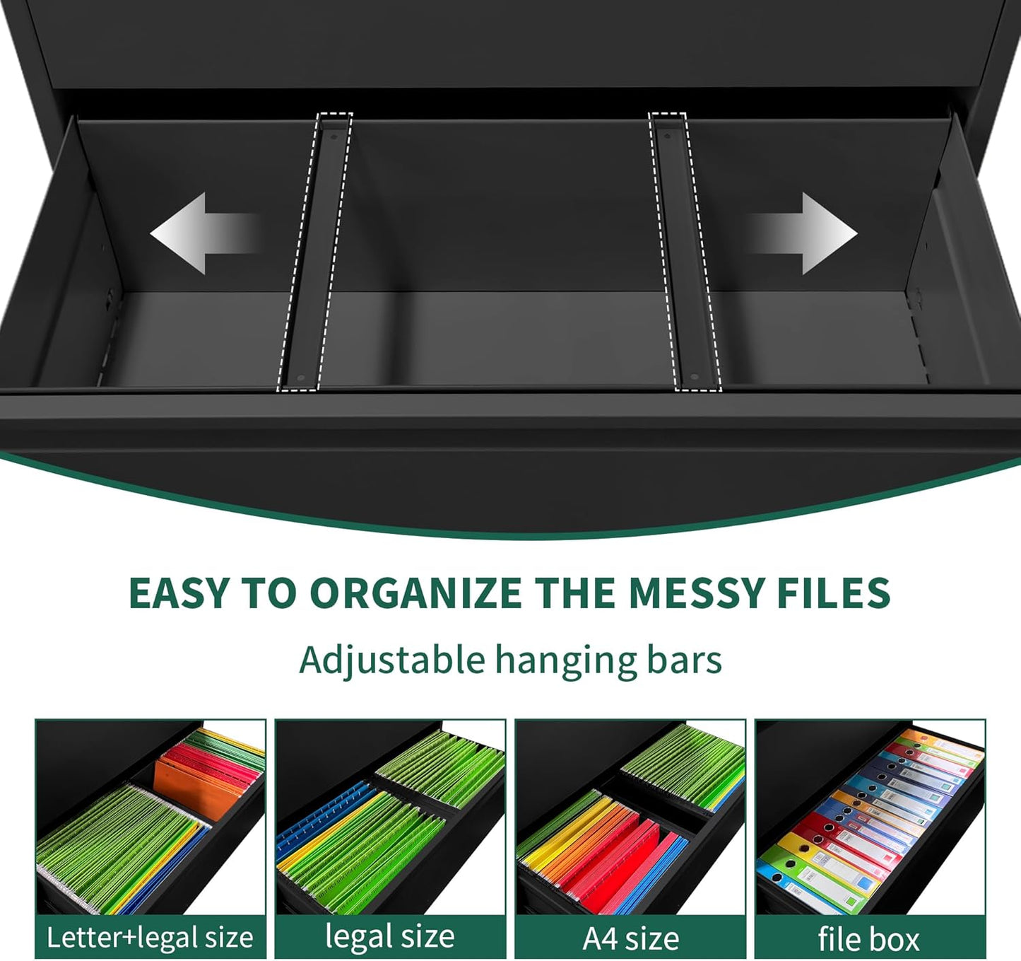 2 Drawer Lateral File Cabinet, Metal File Cabinets for Home Office Legal/Letter A4 Size, File Cabinet with 2 Drawer Storage Cabinet, Require Assembly, Black