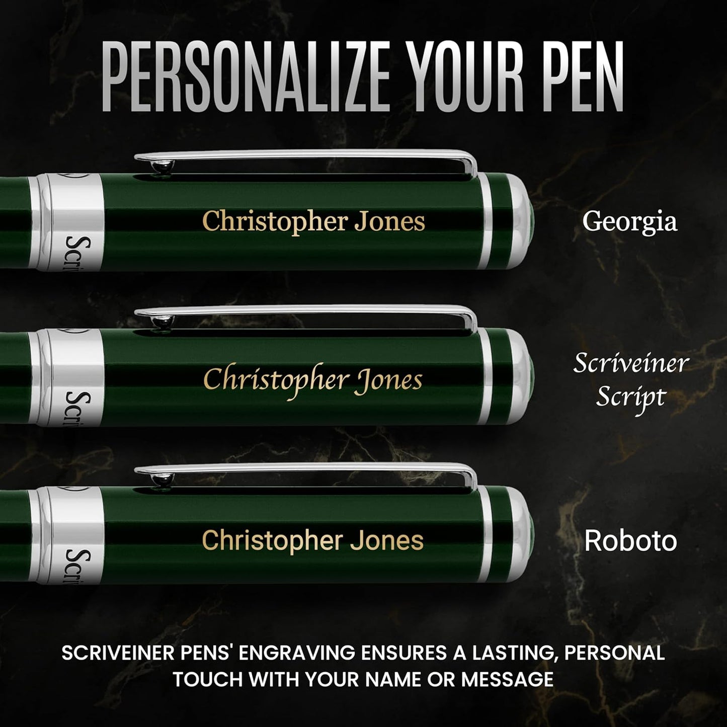 Scriveiner Personalized British Racing Green Pen - Stunning Green Lacquer Luxury Pen with Chrome Finish, Schmidt Ink Refill, Best Engraved Ball Point Gift Set for Men & Women, Custom Name Engraving