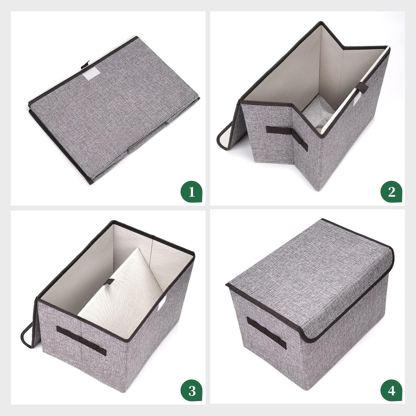 Large 42 Quarts Fabric Storage Bins with Lids [2-Pack] Linen Collapsible Foldable Storage Cubes, Closet Organizer Containers boxes with Handles for Home Office (16.7 x 12 x 12, Gray)