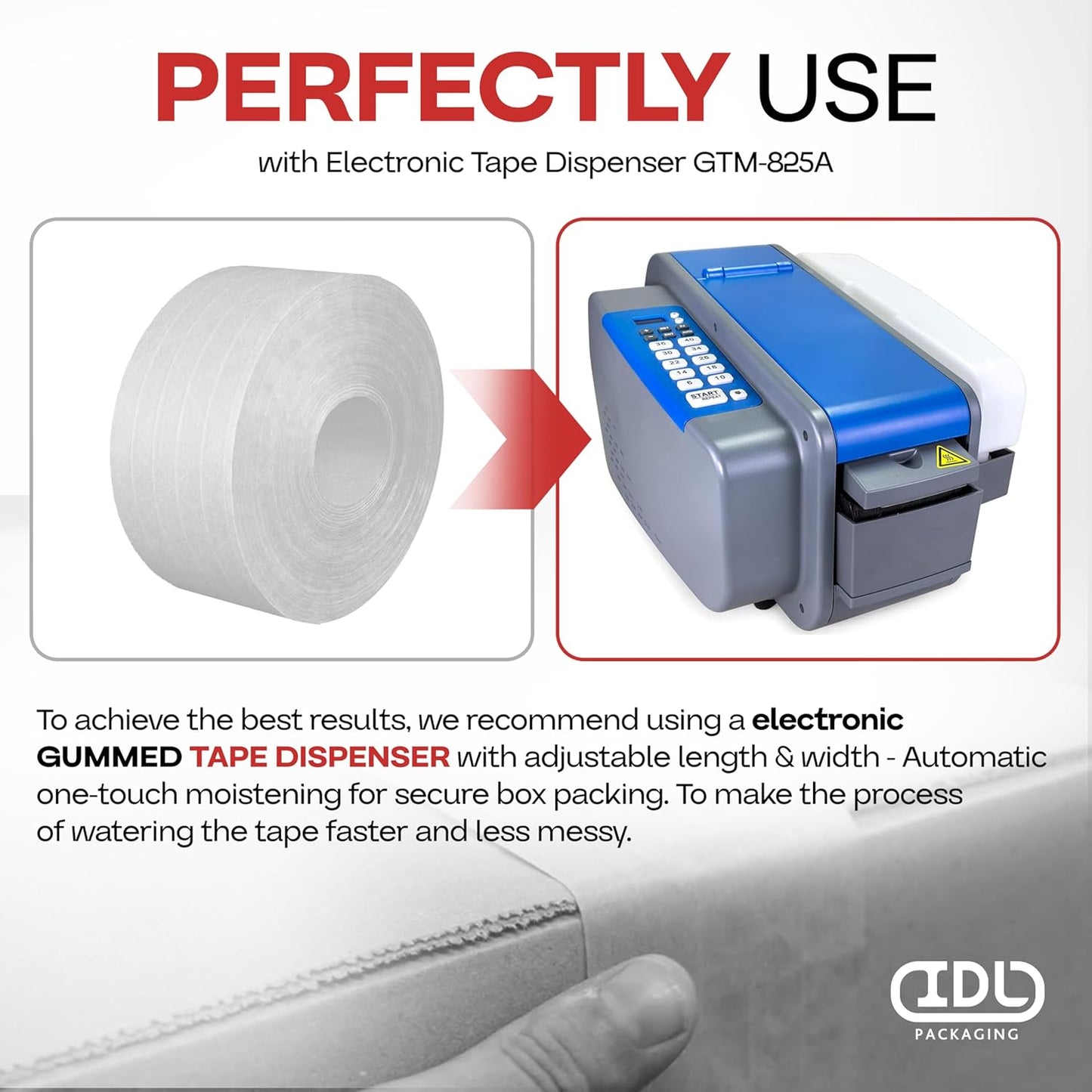 IDL Packaging 3" x 375 feet Reinforced Water-Activated Kraft Gummed Tape 70lb Thickness (Pack of 4) - Secure Paper Packing Tape for Secure Carton Sealing - Heavy-Duty for All Conditions, White