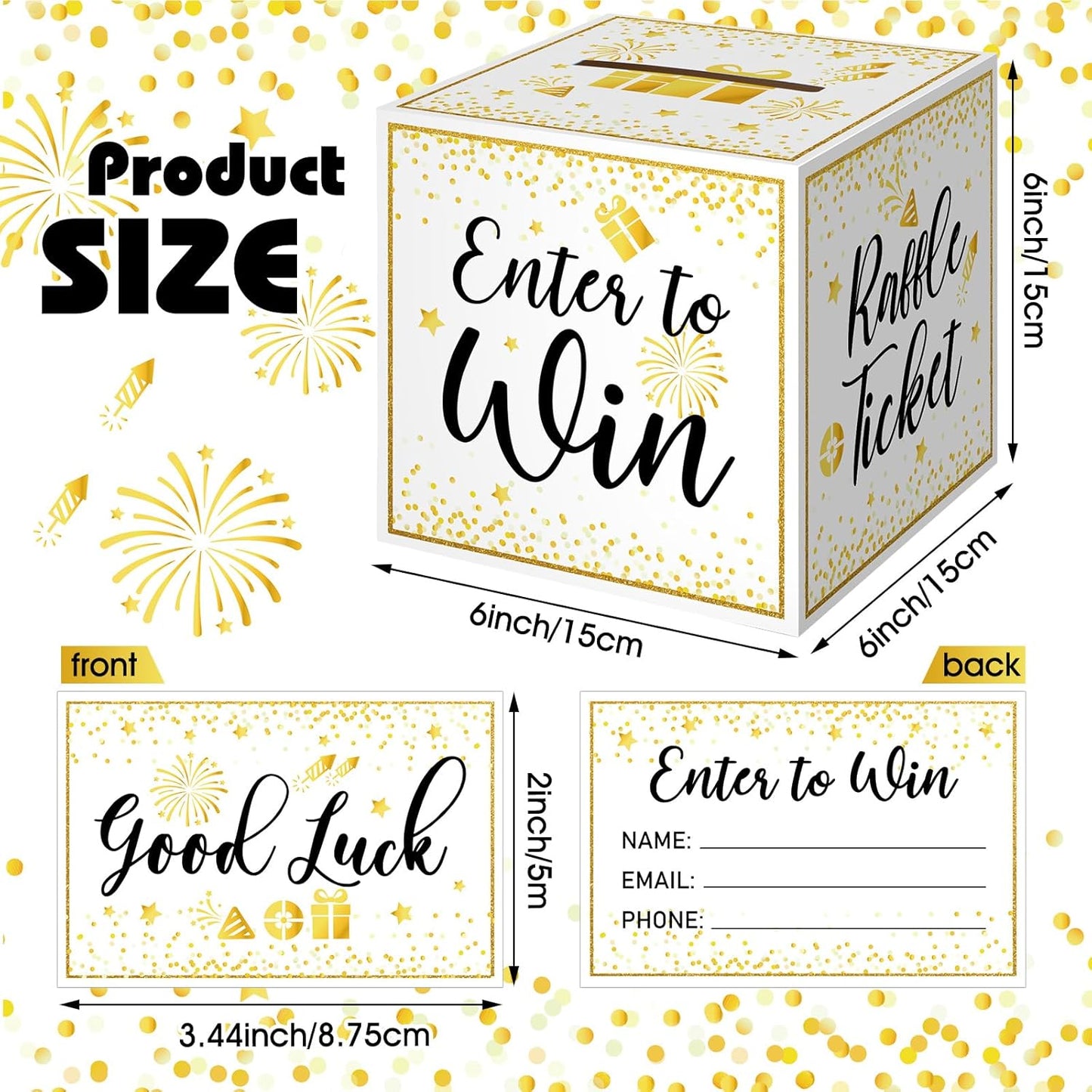 Colarr Raffle Box Gold Brass Donation Box Ballot Safe Suggestion with Raffle Tickets Cards Ballot with Slot Collection Voting Bowl Holder Gifts (3 Pack)