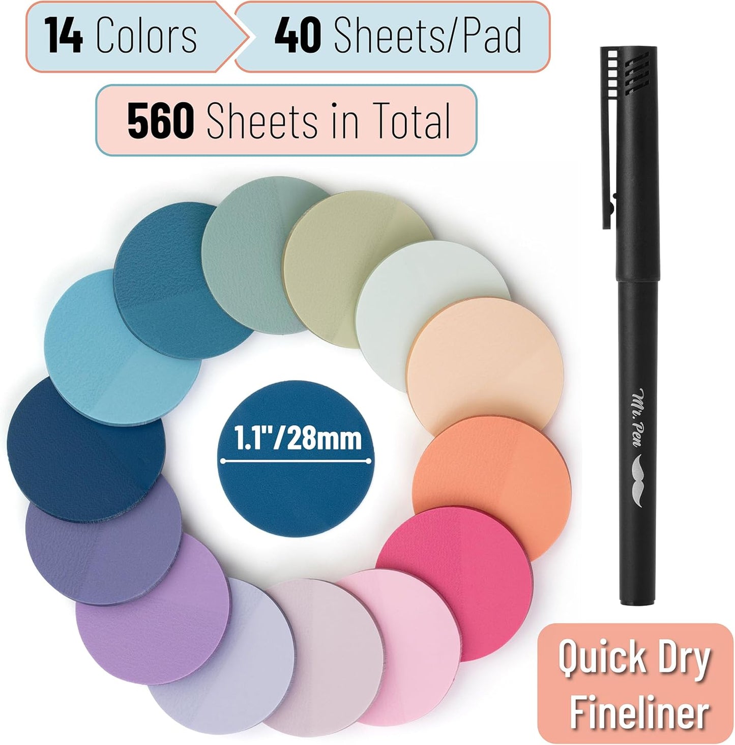 Mr. Pen- Transparent Sticky Notes, 560 Pcs, Pastel Colors, Round Translucent Sticky Notes