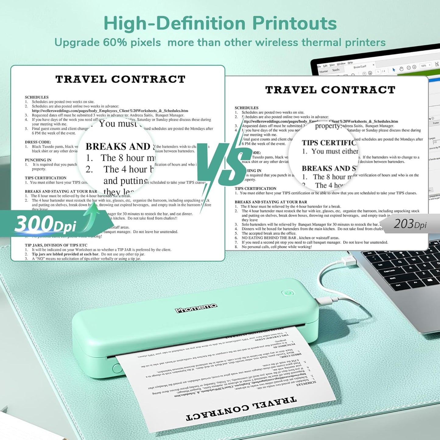 Phomemo Portable Printers Wireless for Travel,M834 Bluetooth Thermal Printer 8.5" x 11"& A4 Size,Inkless Mobile Printer with Carry Case for Travel,Office,School,Car,Home,Green