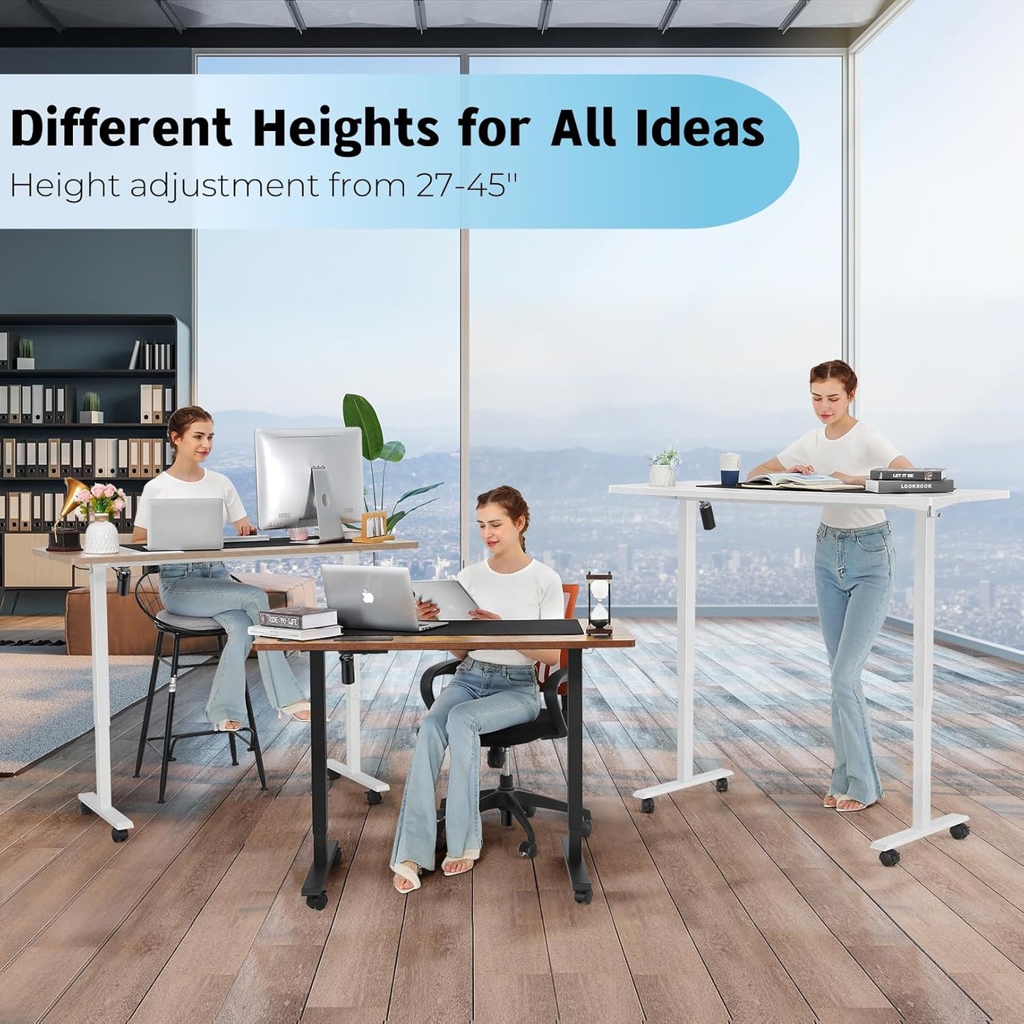 Electric Standing Desk 48 x 24 Inches Adjustable Height Ergonomic Sit Stand Up Desk Curved for Home Office Computer Workstation with 2 USB Ports 3 Power Outlets Memory Preset Wheels, White