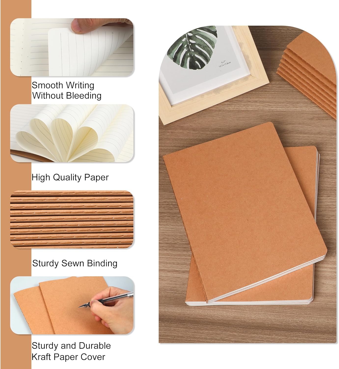 miikoul 48 Pack A5 Kraft Paper Notebook Lined Journal Bulk, 8.3 X 5.5 Inch, 60 Pages/30 Sheets, 80gsm, Travel Notebook Notepad for Adult, Students, Gift, Office, Back to School Supplies