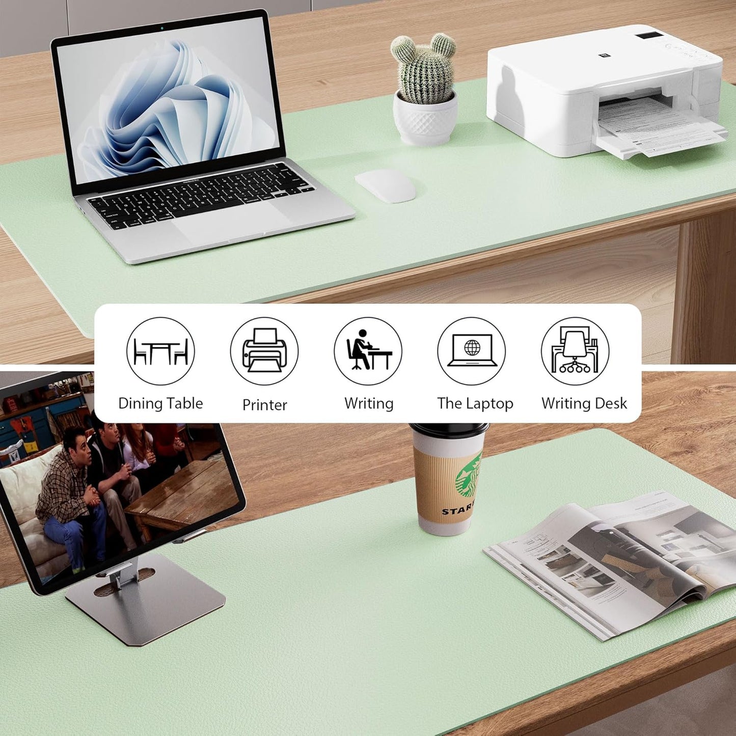 Aothia Large PU Leather Desk Pad Protector - Non-Slip Mouse Pad & Writing Mat for Office/Home, Waterproof, Easy to Clean (23.6" x 13.7", Aqua)