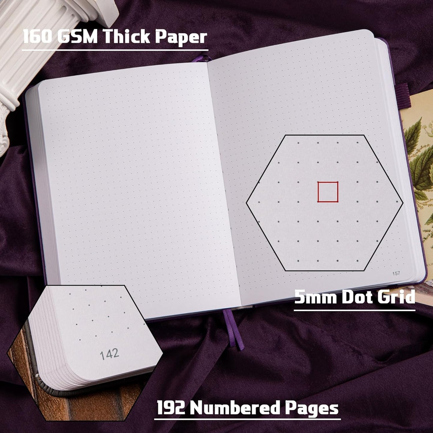 TIEFOSSI Bullet Dotted Journal Notebook, 160gsm 256 Numbered Thick Paper, A5 Hardcover Dotted Grid Diary for Women Men Work Writing, Bullet Dot Journaling, Drawing, 5.8 x 8.3 in
