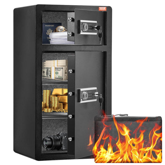 VEVOR Double Doors 7.2 cu.ft Safe Box with Key Lock & Password, Safe Lock Box with Fireproof Bag, Key Rack, LED Light and 2 Height Adjustable and Removable Divider for Money, Documents, Black