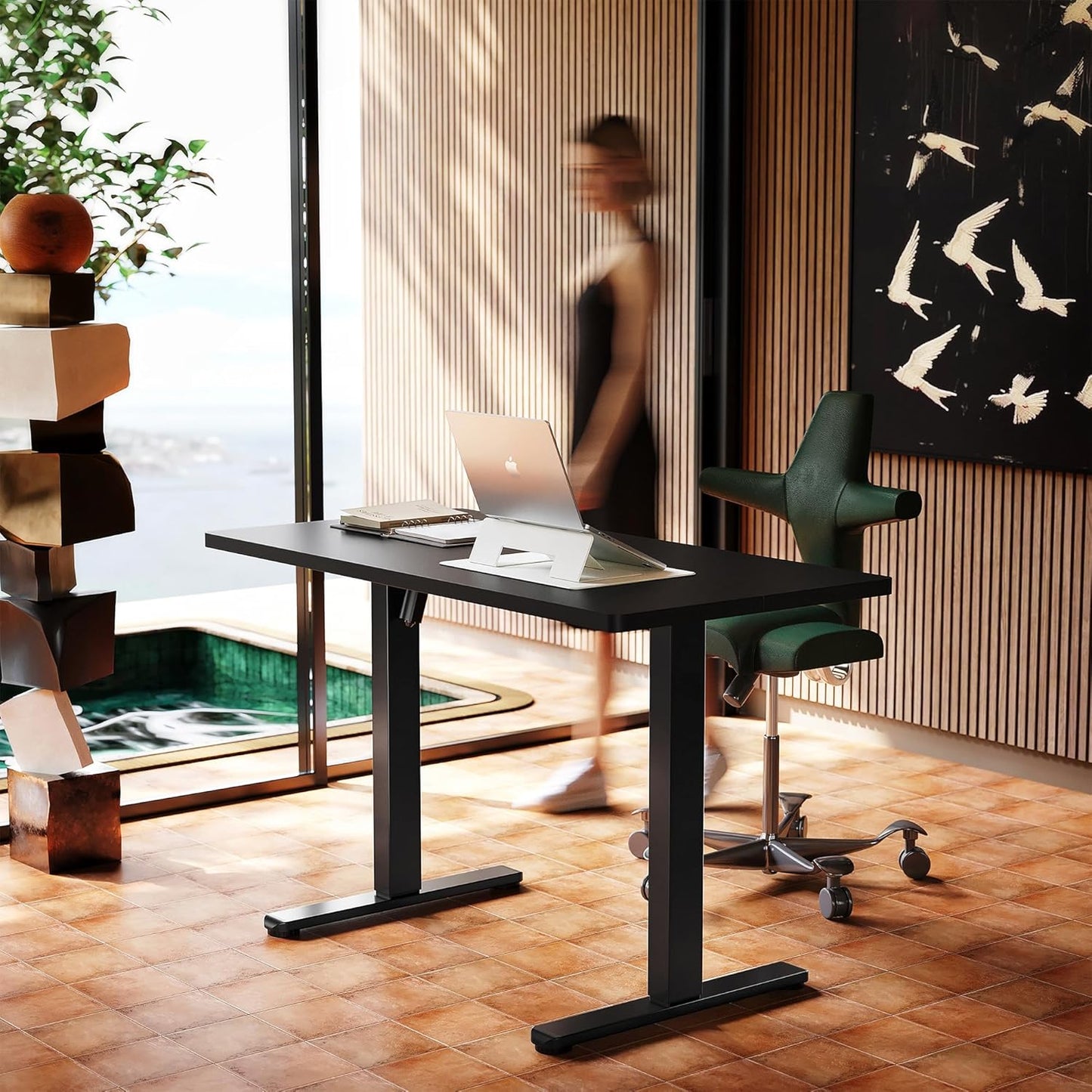 HUANUO 55 x 28 inch Electric Standing Desk Adjustable Height, 4 Memory Height Settings, Sit Stand Up Desk for Home Office & Computer Workstation, Black