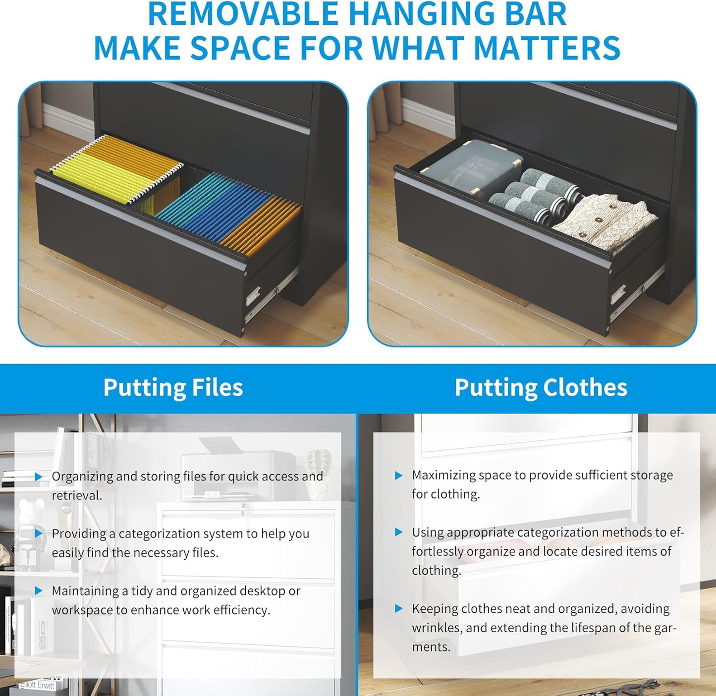 5 Drawer Lateral File Cabinet with Lock, Black Metal Lateral Filing Cabinet for Home Office, Steel Wide Filing Cabinets for Letter/Legal/A4/F4 Hanging File Folders (Black)