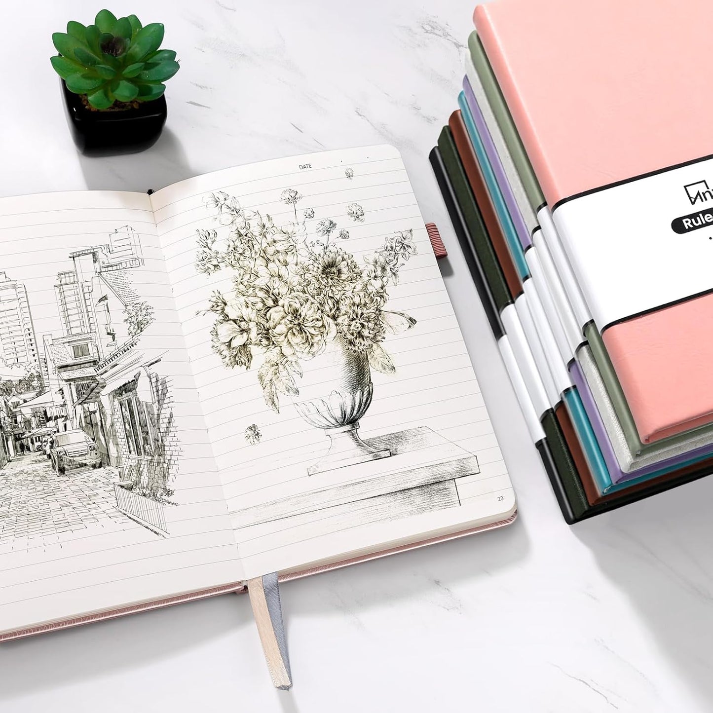 Annecy Lined Journal Notebook, Hardcover Numbered College Ruled Journal, Medium 5.5x 8.25, 160 Pages 100GSM Writing Paper, Grey Green