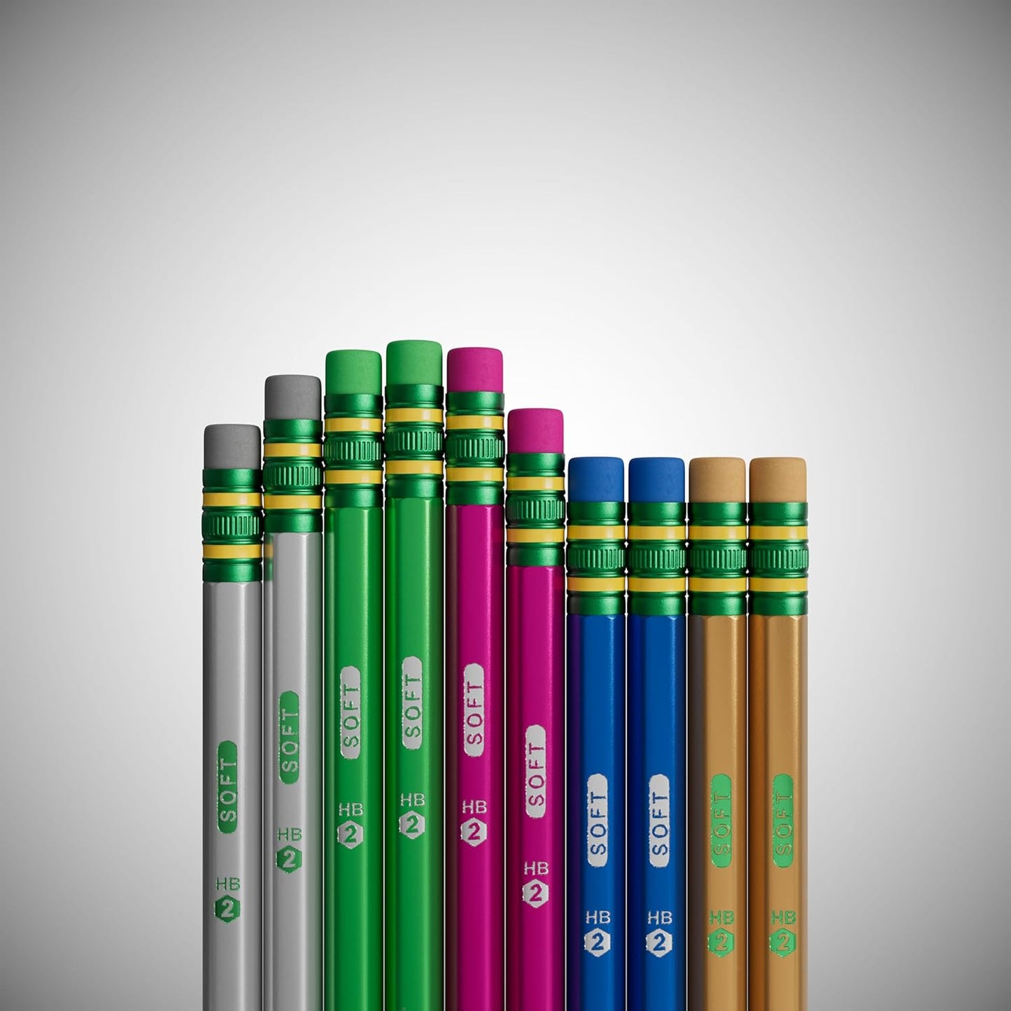 Ticonderoga Wood-Cased Pencils, Pre-Sharpened, #2 HB Soft, Metallic Colors, 18 Count