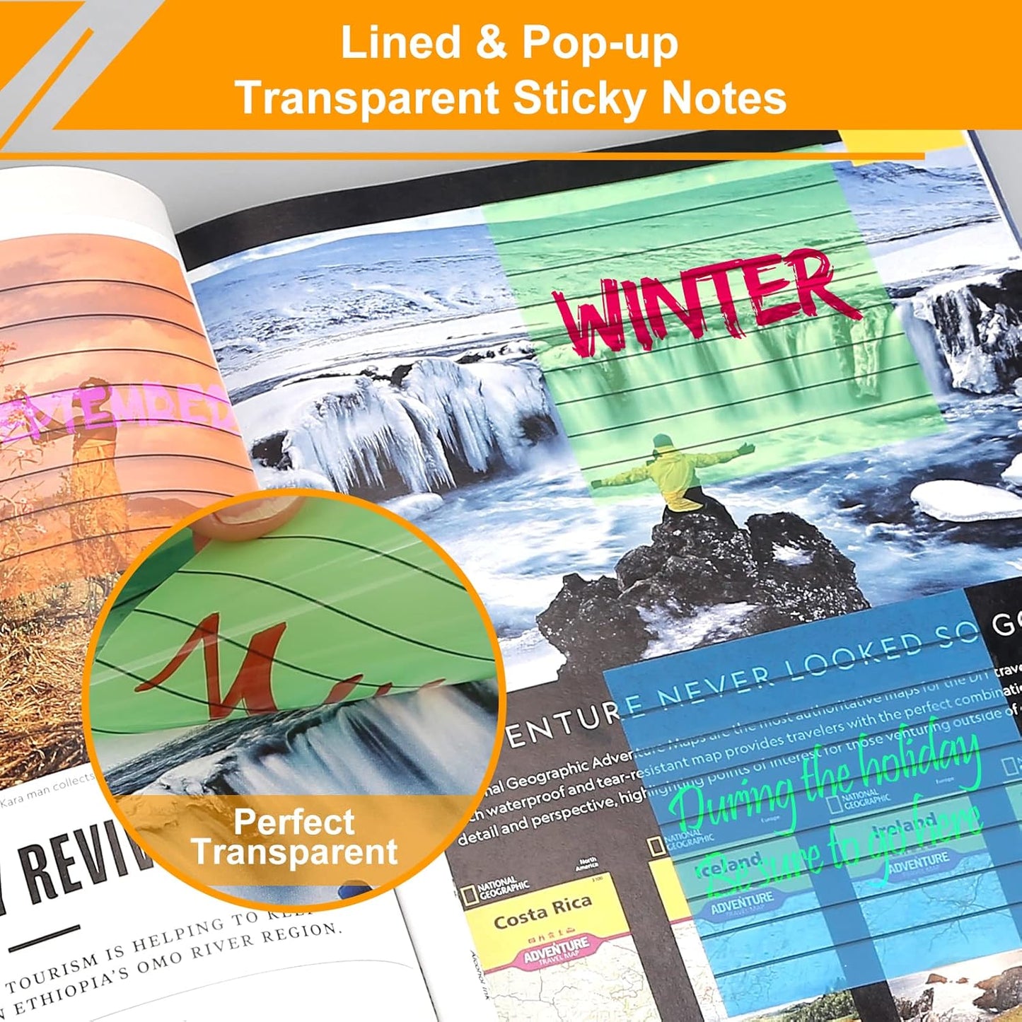 6 Pads Pop Up Transparent Sticky Notes Lined, 300 Sheets 3x3 inch Clear See Through Translucent Sticky Notes with Lines 6 Bright Color Pop-Up Pads Match Post Dispenser Office School Home Supplies