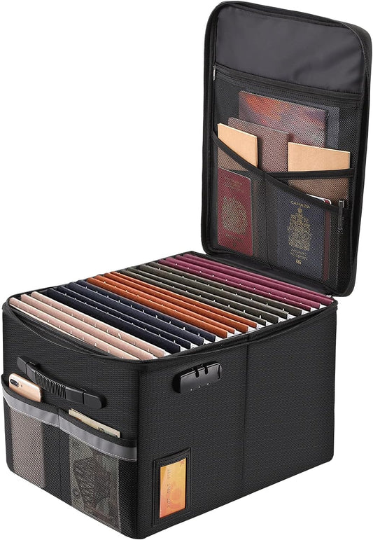 TOMKID Fireproof File Cabinet with Lock, Fireproof Document Organizer Collapsible File Box Filing Cabinet with Handle for Letter Legal Folder Certifications