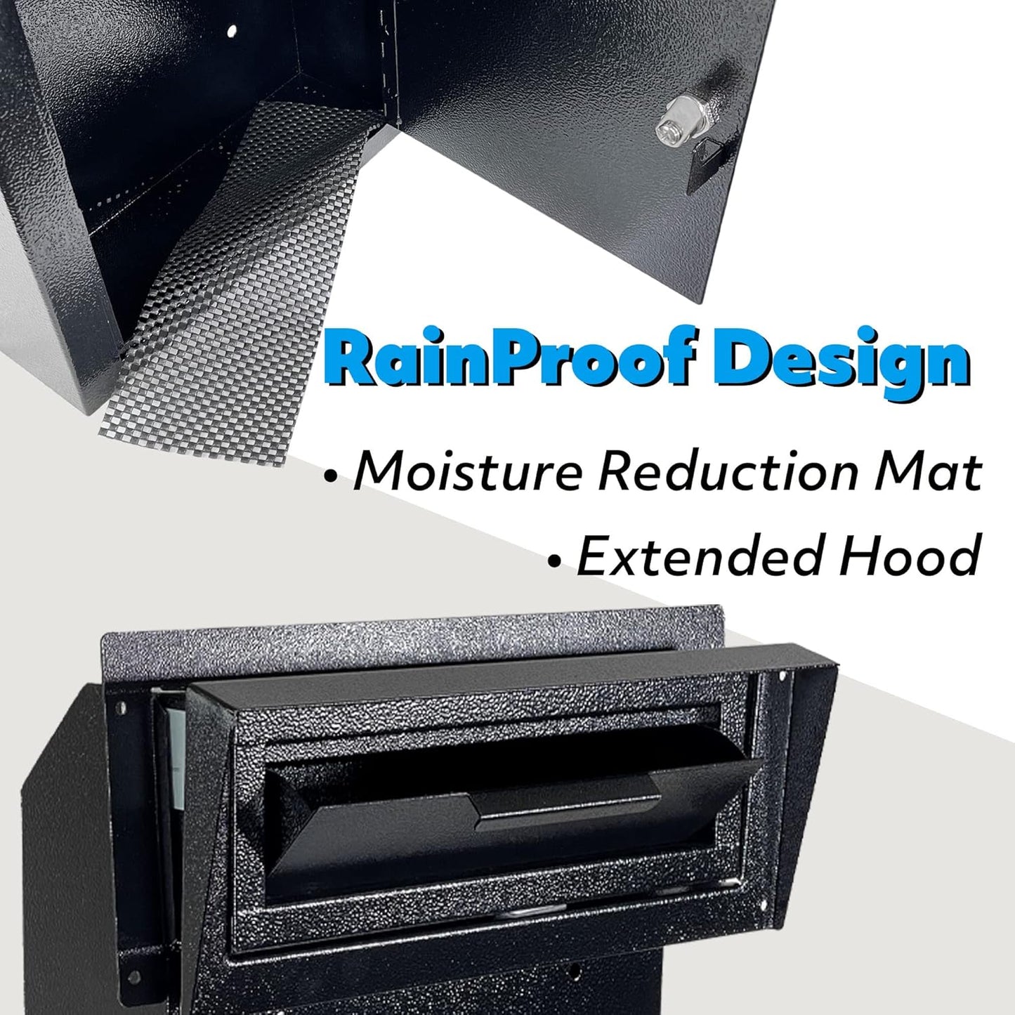 Pochar Rainproof Heavy Duty Mailbox Door Drop Box - Galvanized Steel Weatherproof Mailbox for Keys, Deposit, Payment, Mails - Through The Door Mail Drop Box (Black)
