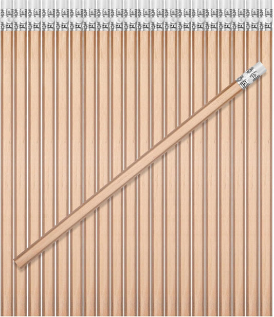 TecUnite 60 Pcs HB Pencils #2 Unsharpened Wood Cased Pencils with Eraser Hexagonal Pencil Cute Graphite No 2 Pen for Adults Gifts Exam School Office Sketching Learning (Wood Color, Silver)