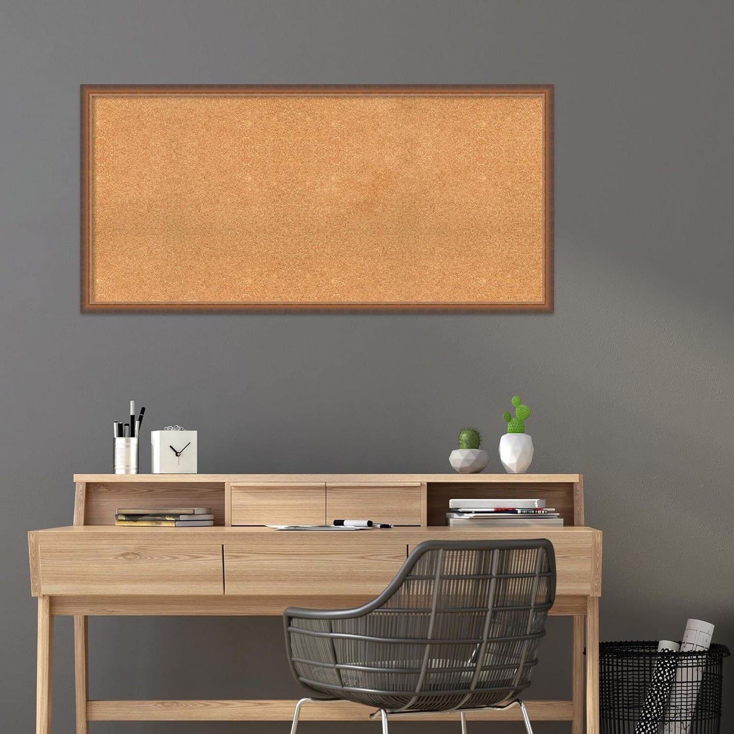 Amanti Art Natural Cork Board for Wall, 26x54 Vision Board with Bronze Frame, Oversize Corkboard Office Decor for Home Organization, Modern Corkboard Pinboard to Display Items for Home Organization