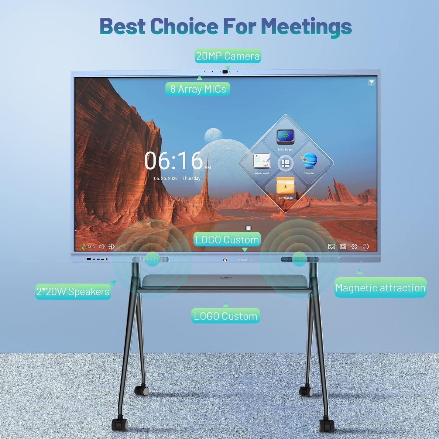 Smart Board, 65 Inch All in One Interactive Whiteboard with 4K UHD Touch Screen Flat Panel, Digital Electronic Whiteboard Built in Dual System and 16MP Camera for Classroom (65)
