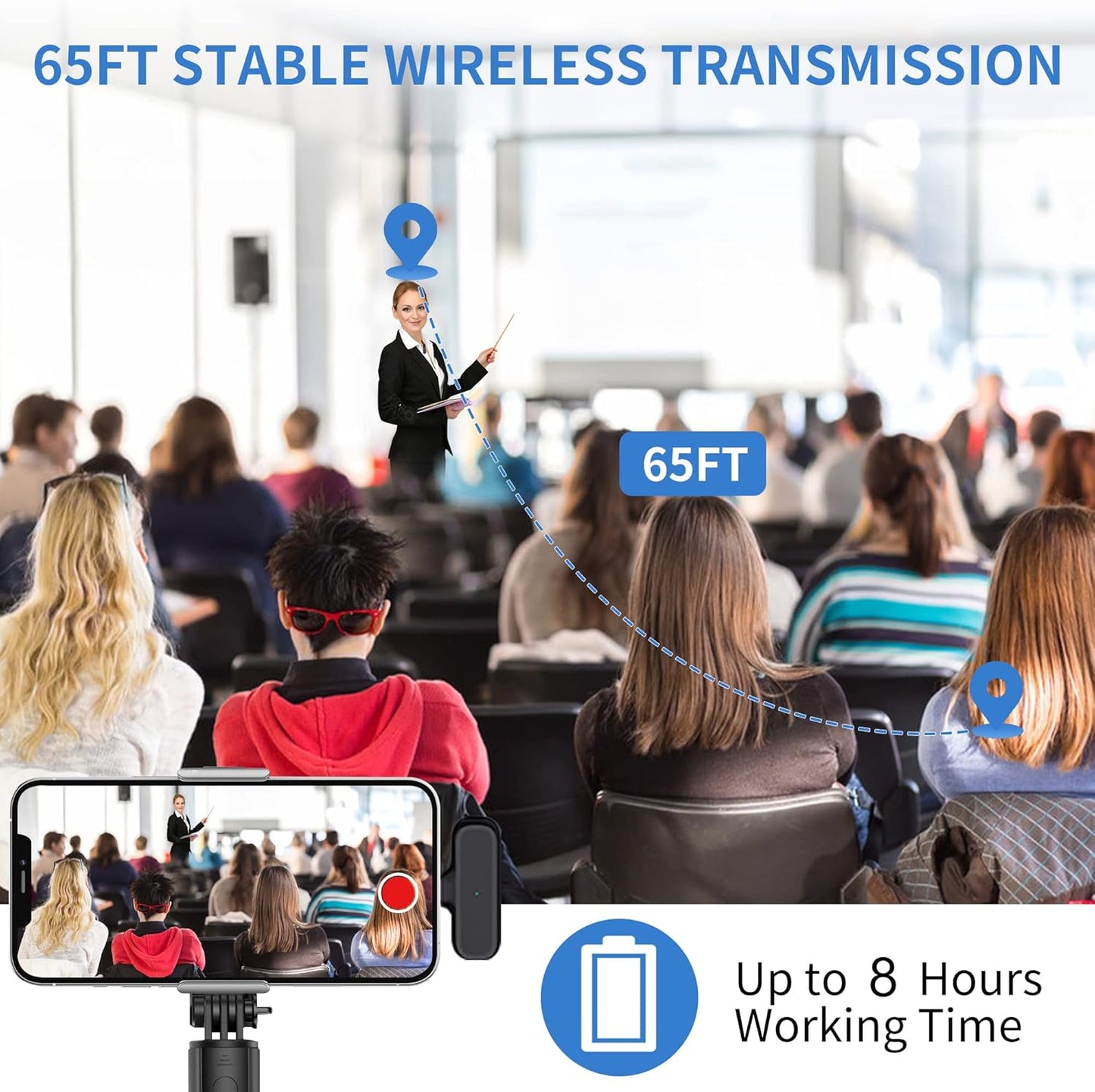 2 Pack Professional Wireless Lavalier Microphone for iPhone iPad Android with Charging Case Noise Reduction Plug-Play Clip on Lapel Mic for Video Recording Vlogging, YouTube, Interview, Live Streaming