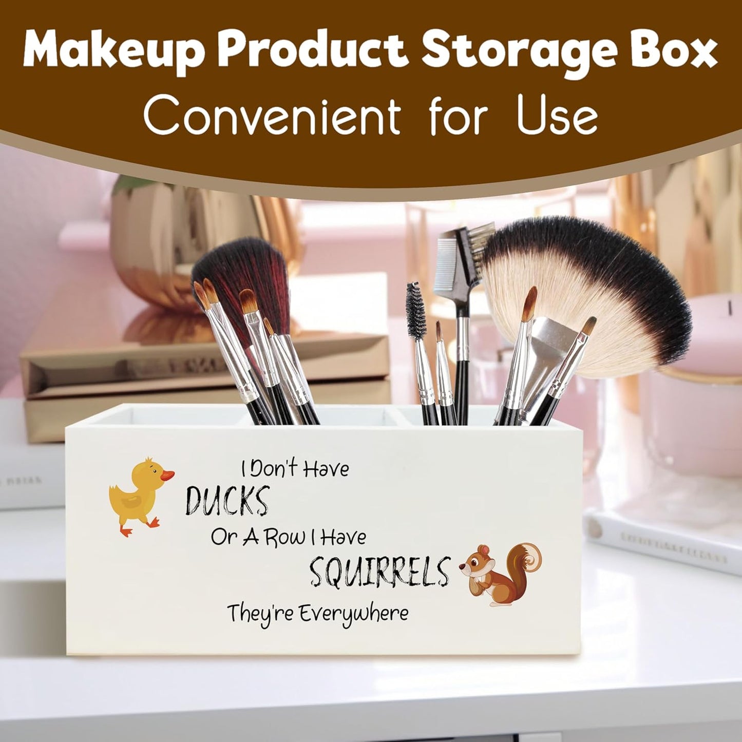 Funny Office Pen Holder for Desk, Dark Humor Office Work Gifts for Women Men Coworkers, I Don't Have Ducks in a Row Humorous Wooden Pen Pencil Holder Organizer for Desk Accessories