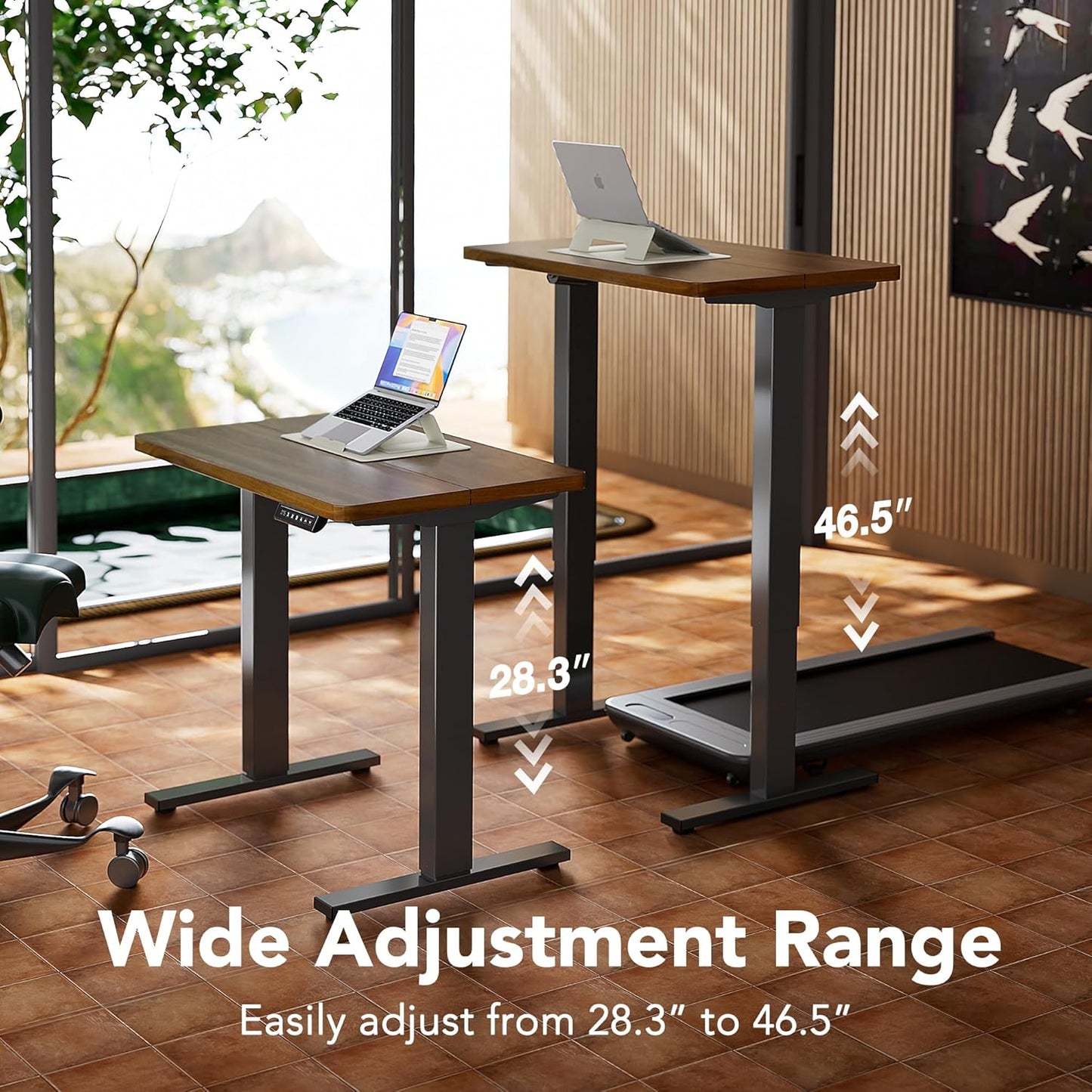 HUANUO 43 x 24 inch Electric Standing Desk Adjustable Height, 4 Memory Height Settings, Sit Stand Up Desk for Home Office & Computer Workstation, Black Walnut