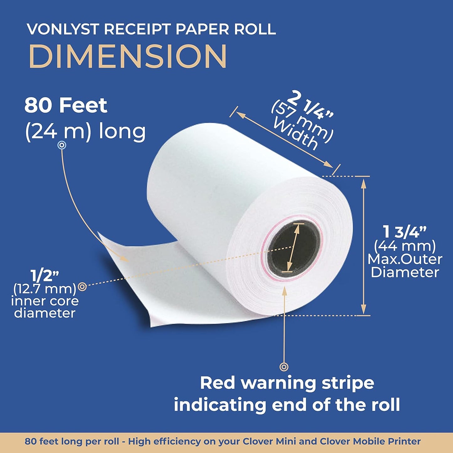 Receipt Paper for Clover Mini and Clover Mobile Thermal Printer 2 1/4 x 80 (20 rolls)