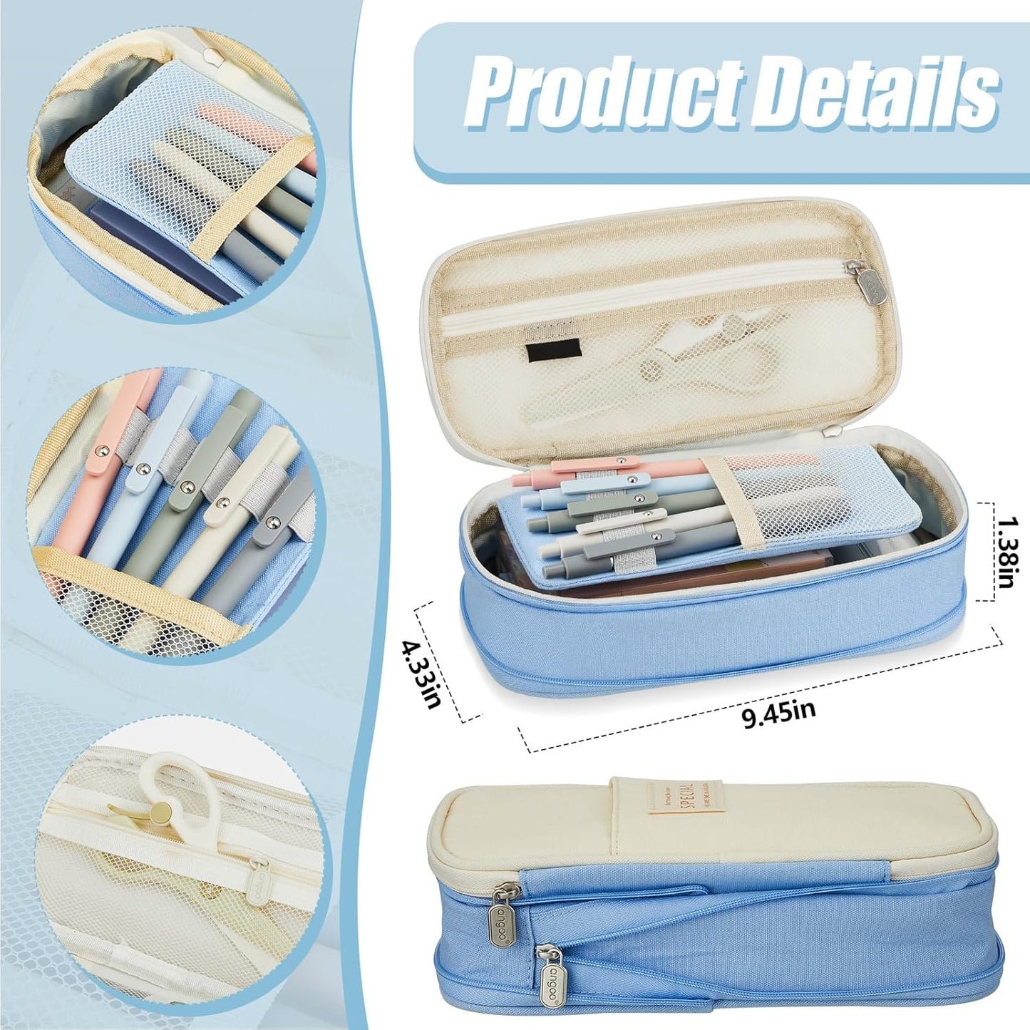 Jutom 39 Pcs Aesthetic Book Annotation Kit Highlighter with Pencil Case Bag Gel Pen Transparent Sticky Note Taking Bible Study College School Supplies(Light Blue,Cute Style)