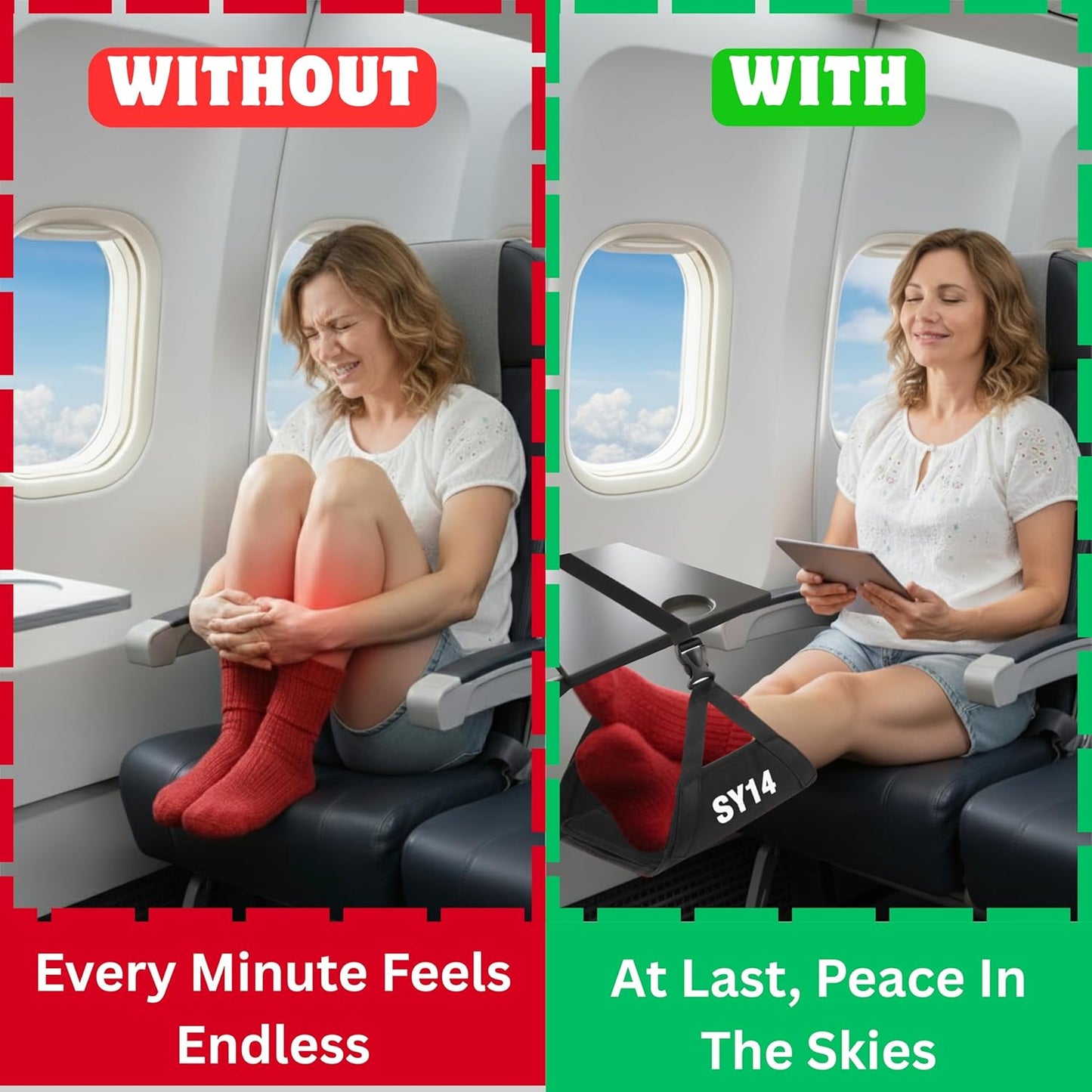 Premium Airplane Foot Hammock – Foot Hanger For Flights Portable Foot Rest For Air Travel Leg Rest For Airplane Travel Under Desk Foot Hammock for travel Gift Men Women Wheelchair footrest replacement